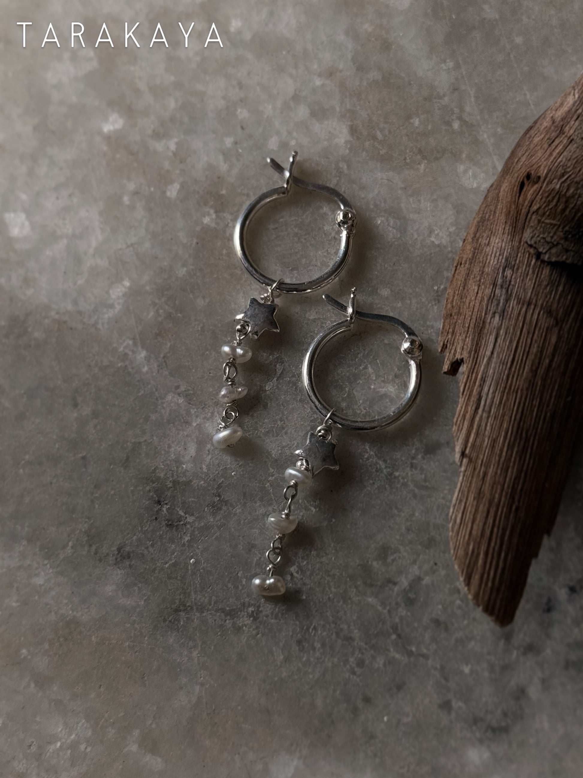 925 Sterling Silver Tara Moti - Pearls Stars Italian Hoops