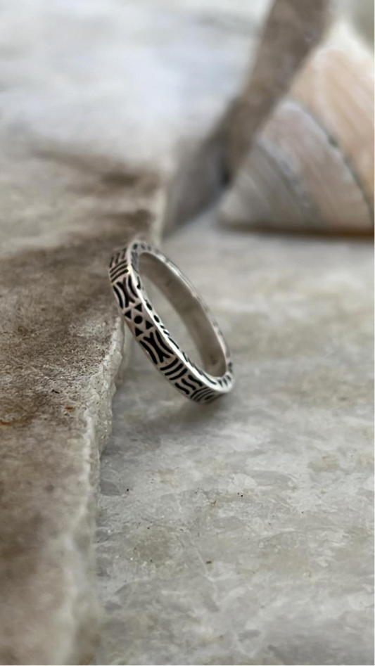 Tribal Engraved Side Full Band 925 Sterling Silver Ring