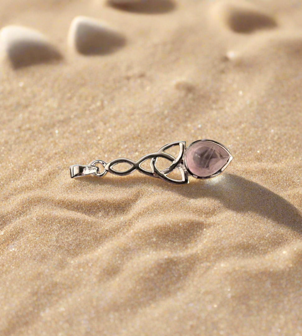 Rose Quartz Trinity Knot 925 Sterling Silver Pendant