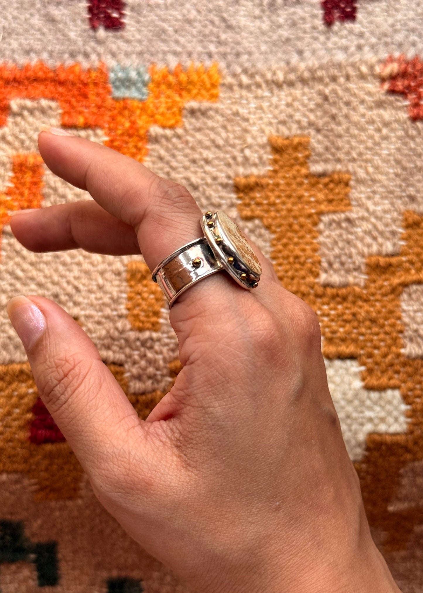 925 Sterling Silver Picture Jasper Boho Statement Ring