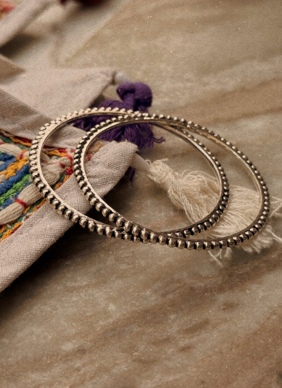 Oxidised single silver bangle with dot and ball detailing  