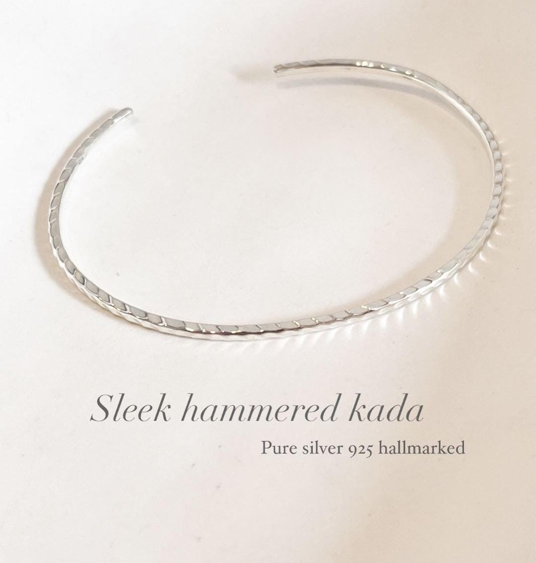 Adjustable Hammered Silver Kada for Stacking