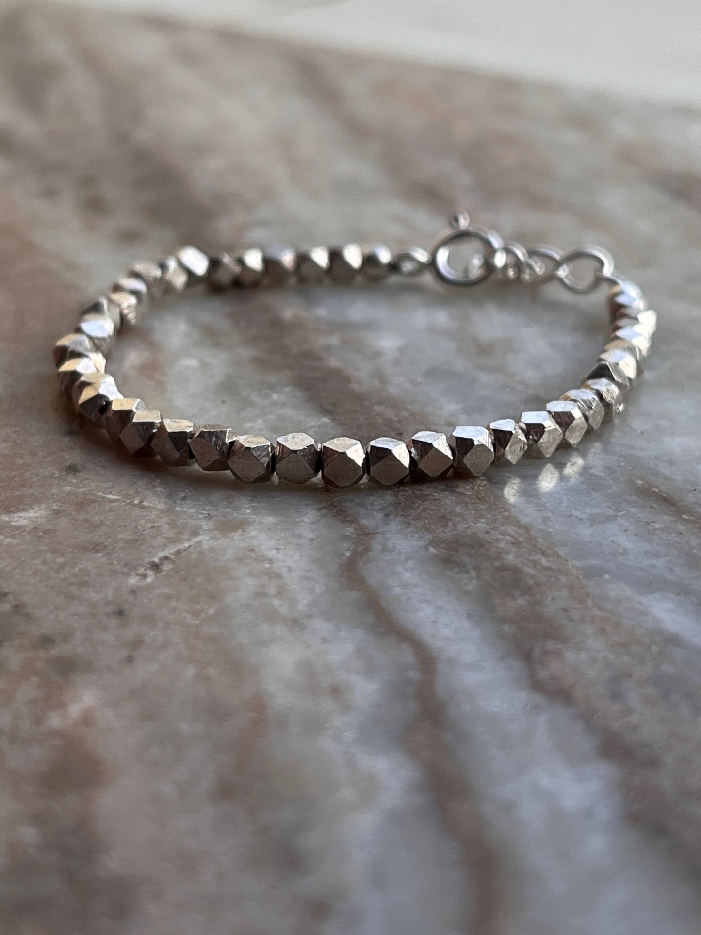 Chunky Raw Antique Solid Silver Cut Beads Handcrafted Stackable Sterling Silver 925 Bracelet