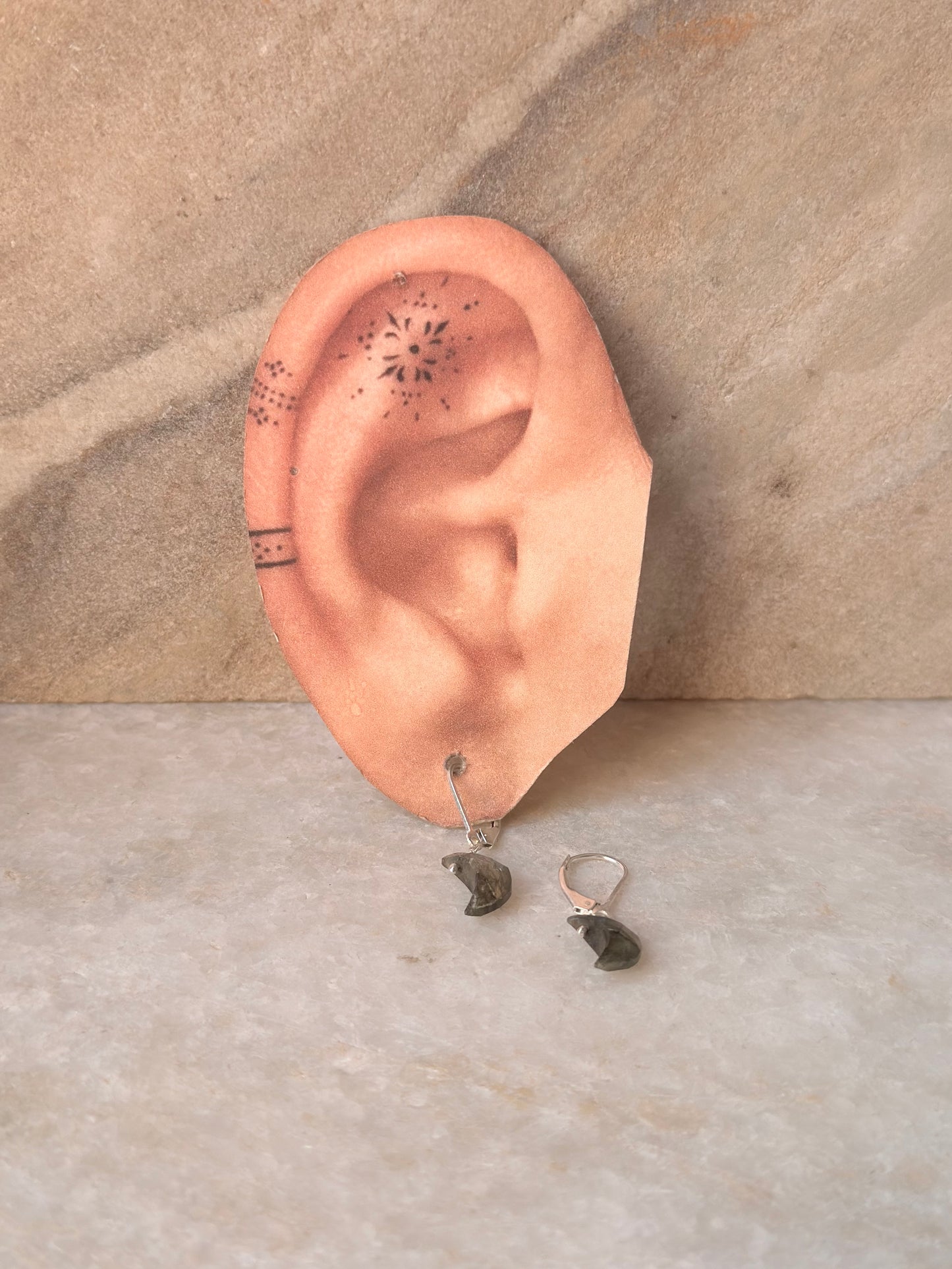 925 Sterling Silver Labradorite Moon Lever Back Earrings