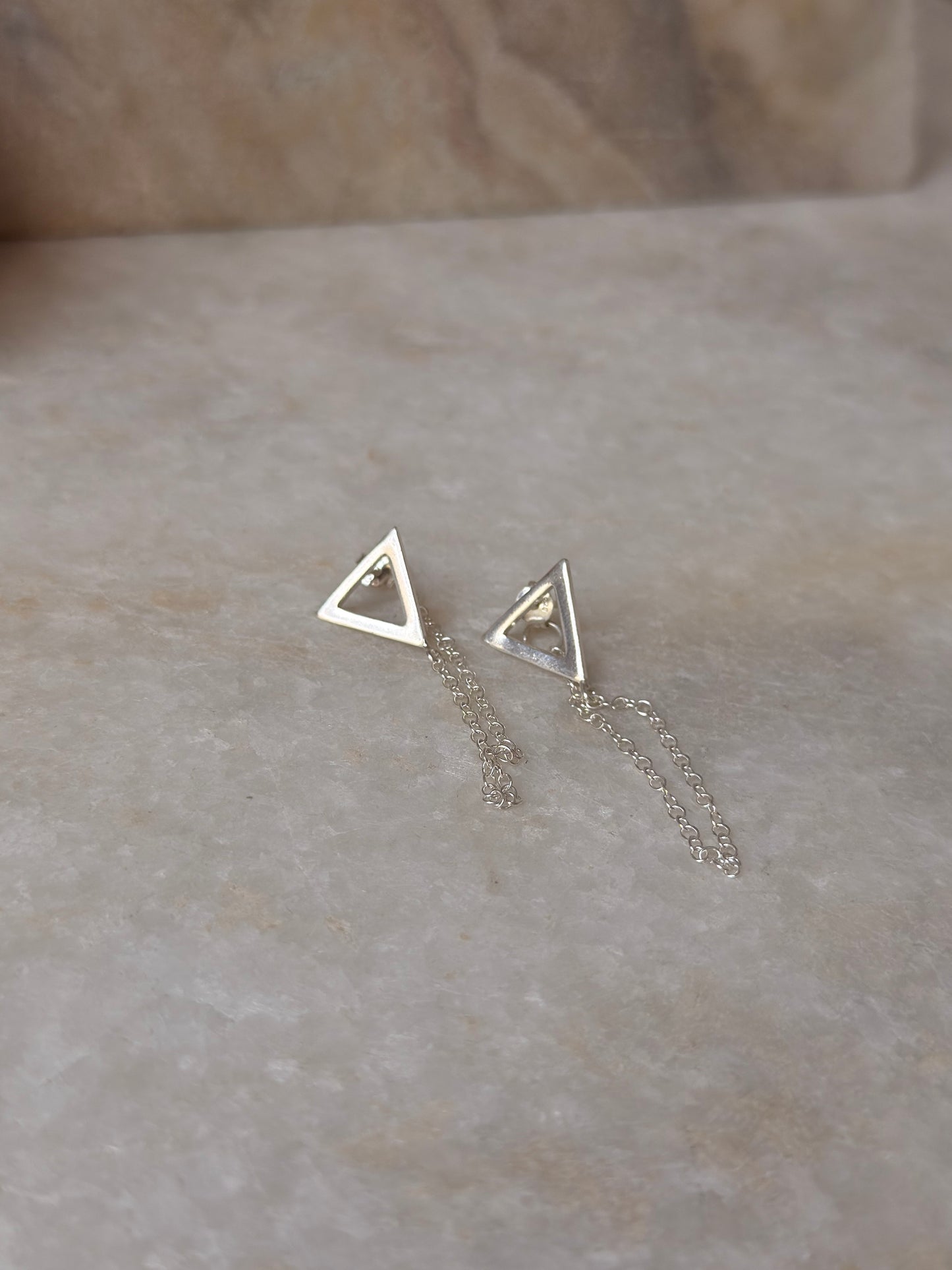 925 Sterling Silver Triangle Chain Attached Studs