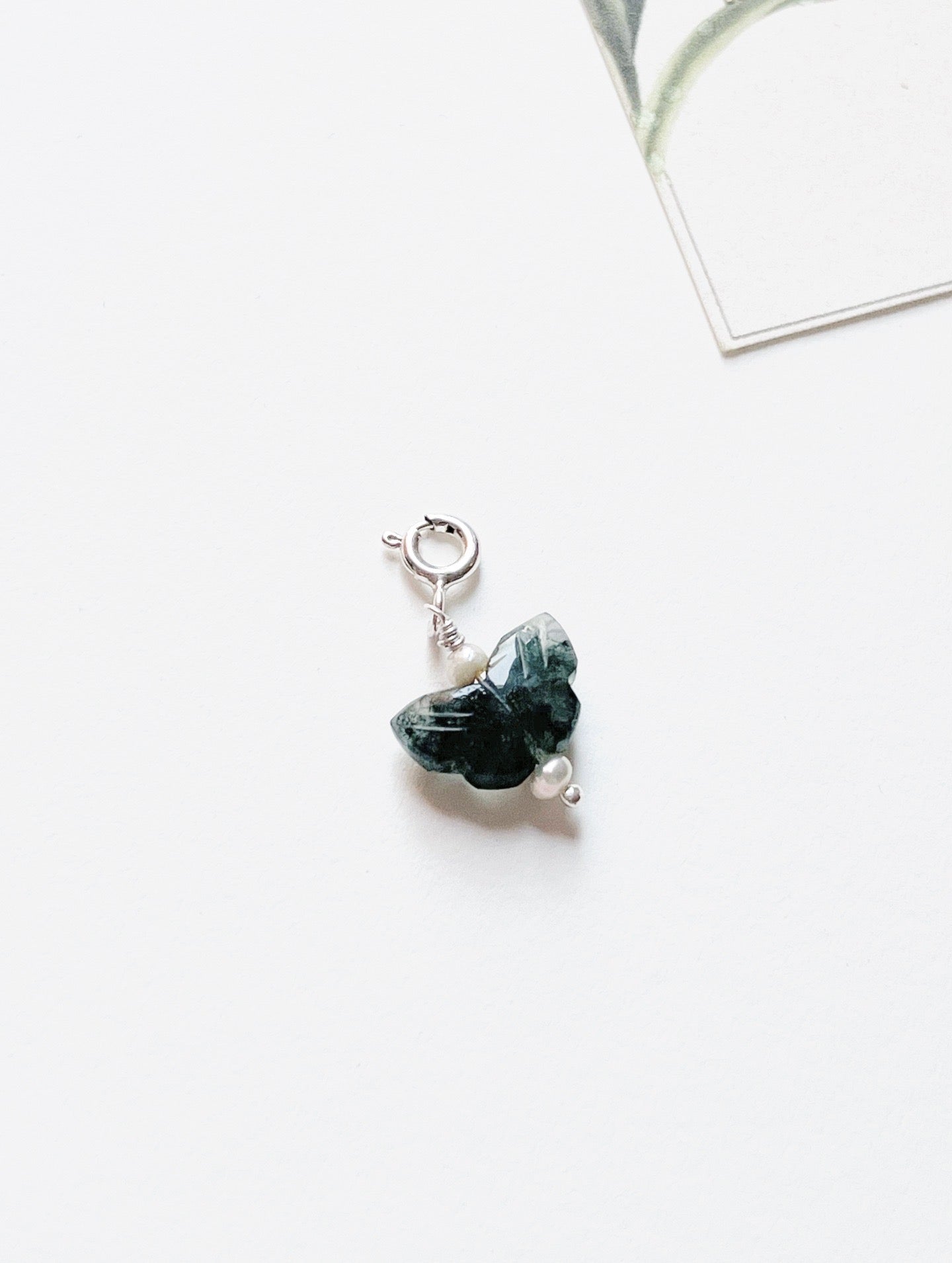 Moss Agate Butterfly Pearls 925 Sterling Silver Charm