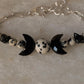 925 Sterling Silver Triple Goddess -Dalmatian Jasper, Black Onyx Moon & Black Tourmaline Chips Crystal Handcrafted Bracelet