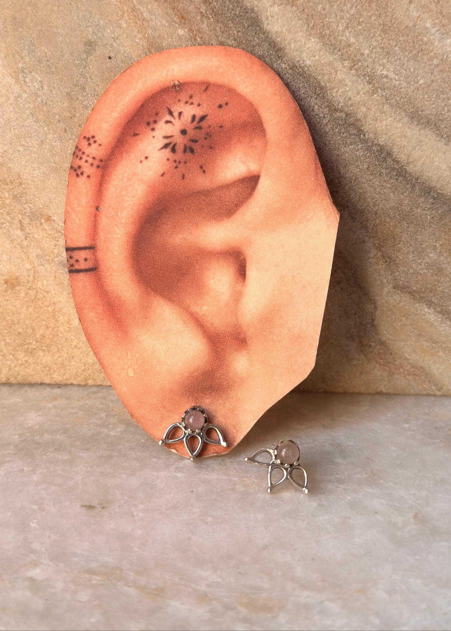 925 Sterling Silver Rose Quartz Leaf Studs Earrings
