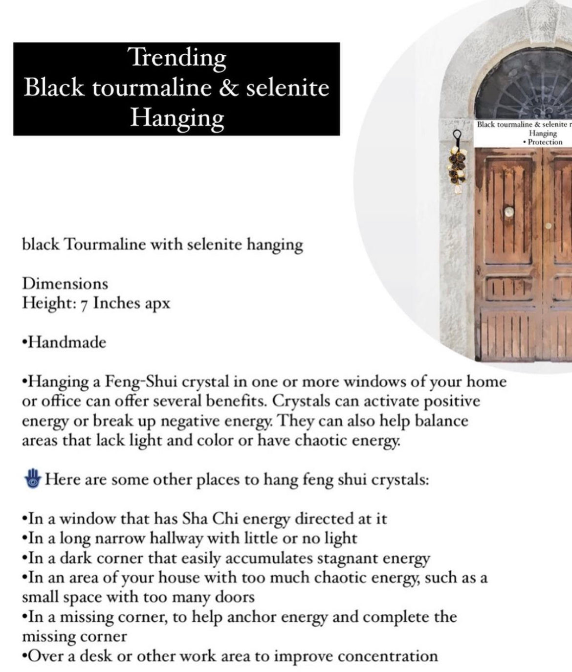Selenite & Black Tourmaline Raw Protection Hanging