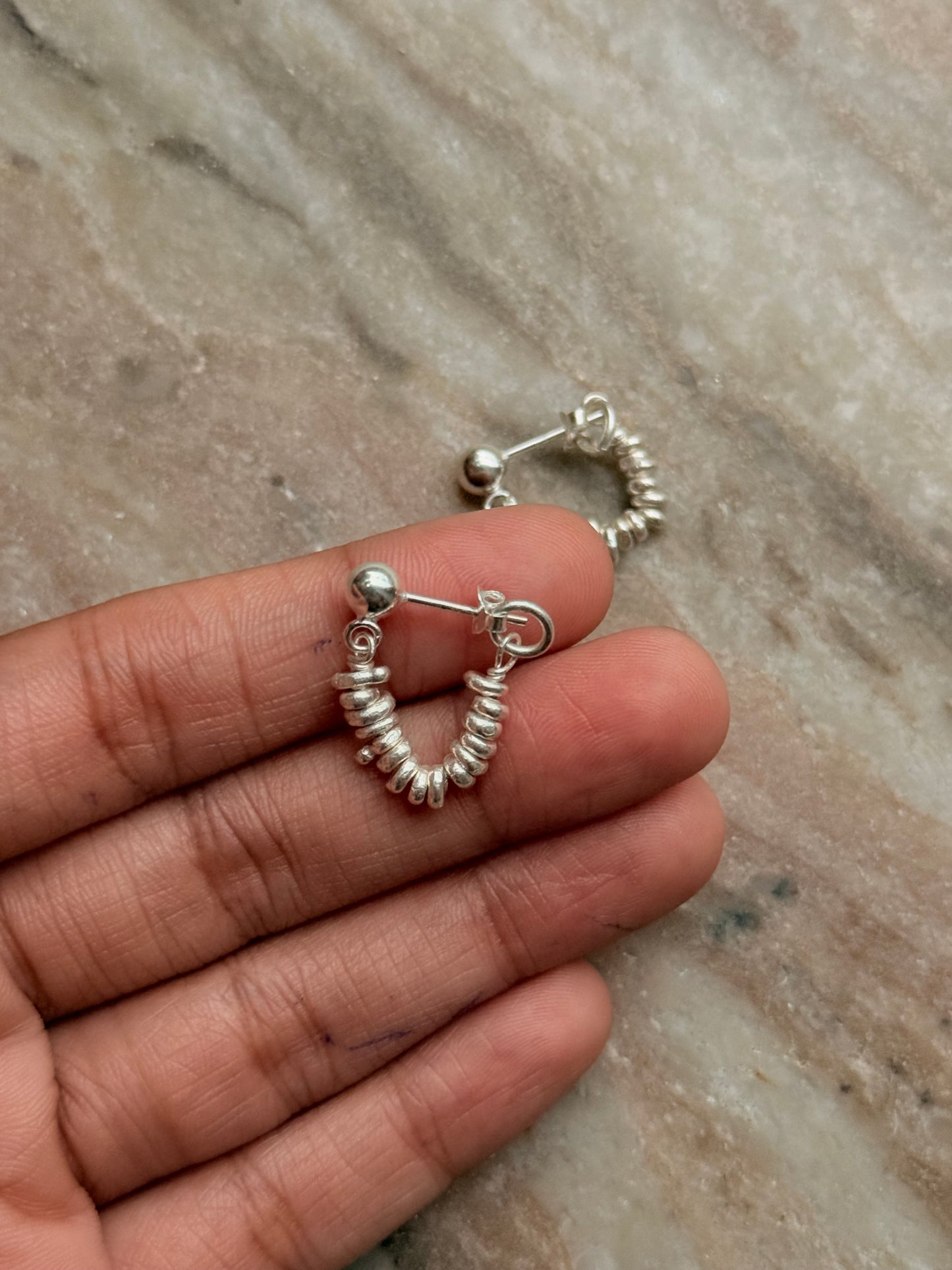 925 Sterling Silver Hill Tribe Molten Silver Beads Handcrafted Chunky Connector Studs