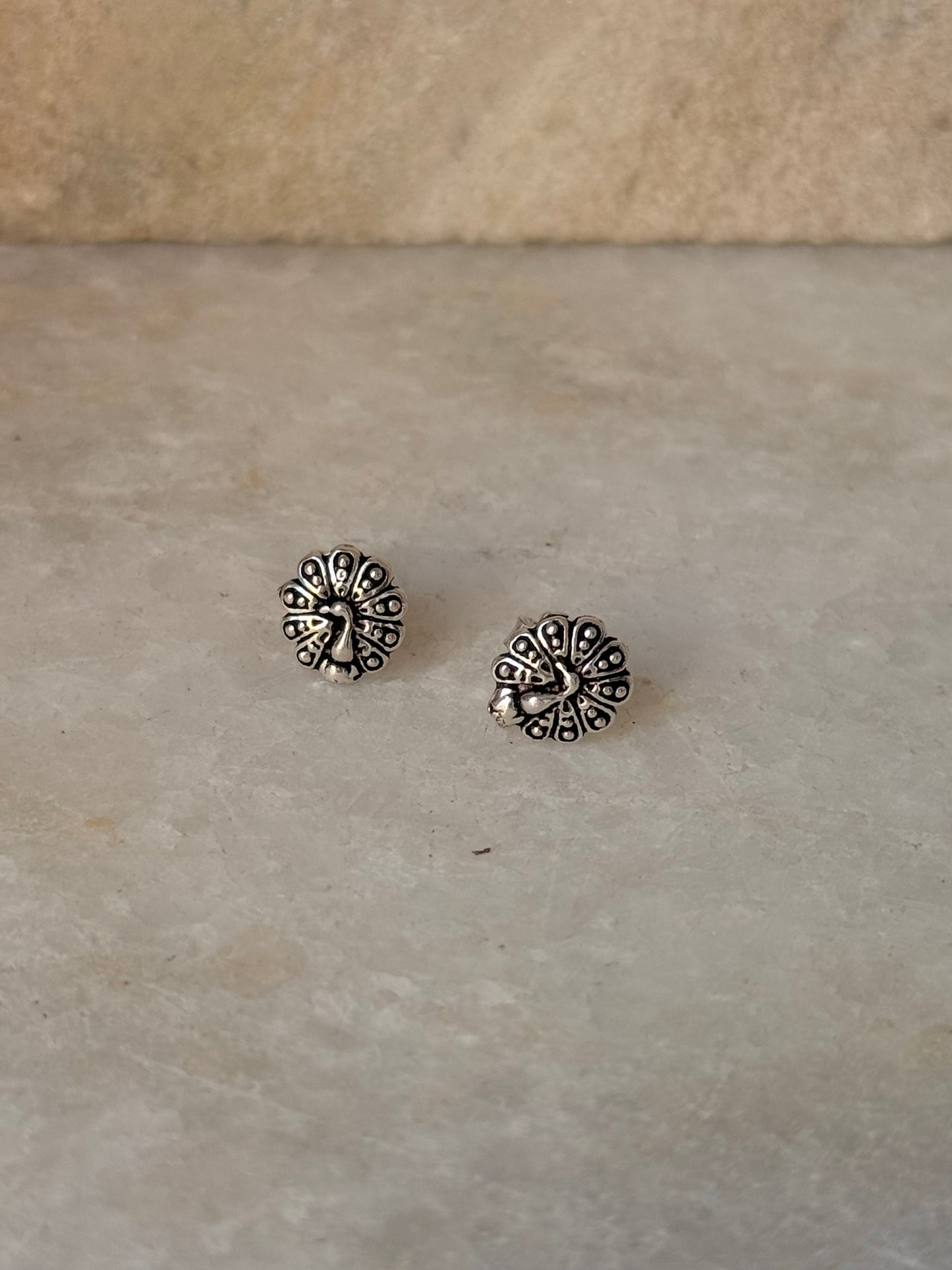 925 Sterling Silver Antique Plain Oxidised Boho Studs Earrings