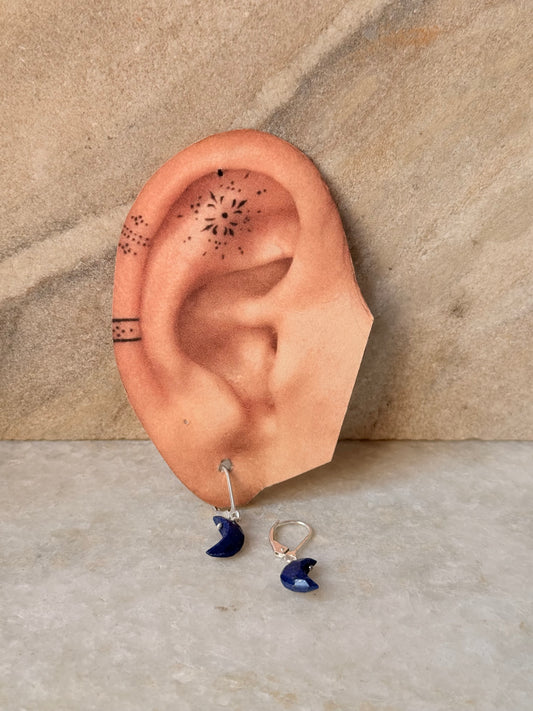 925 Sterling Silver Lapis Lazuli Moon Lever Back Earrings