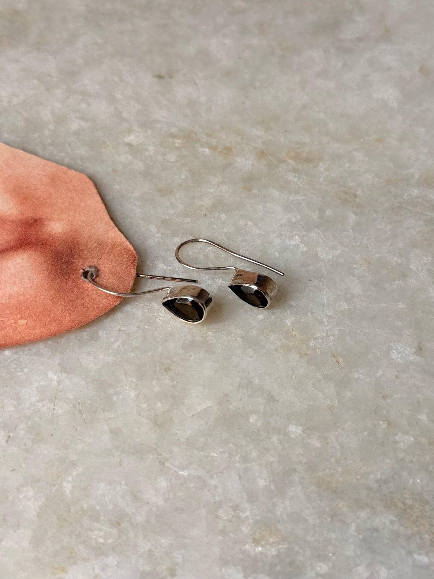 925 Sterling Silver Smokey Quartz Pear Hook Earrings
