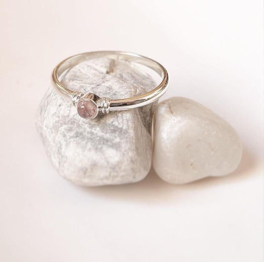 Pink Tourmaline Plain Band Silver Ring
