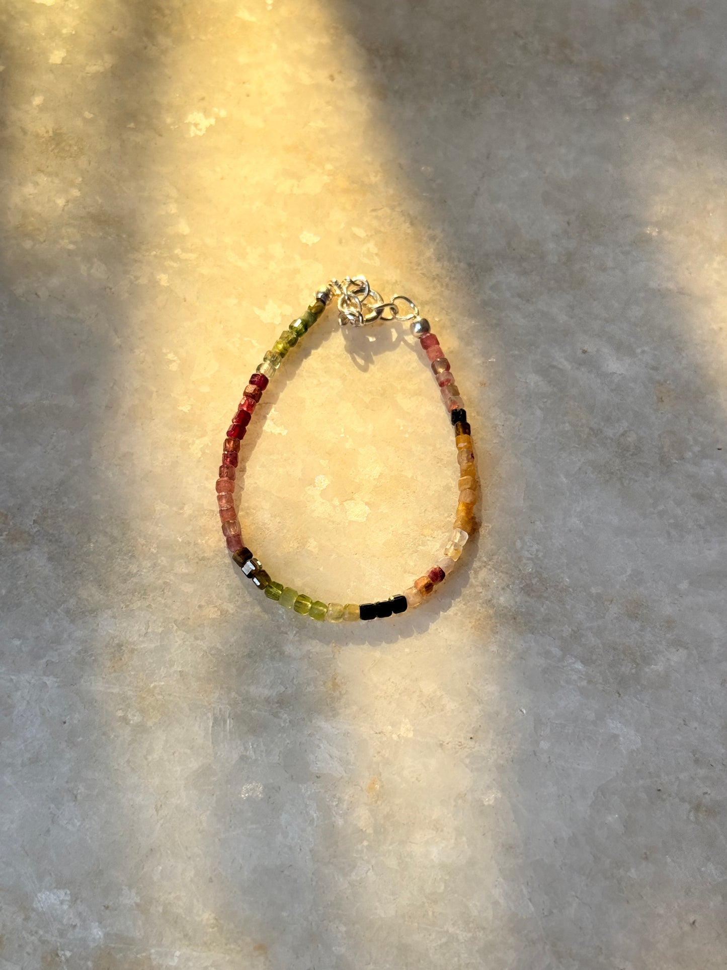 Multi Tourmaline 2mm Box 925 Sterling Silver Bracelet