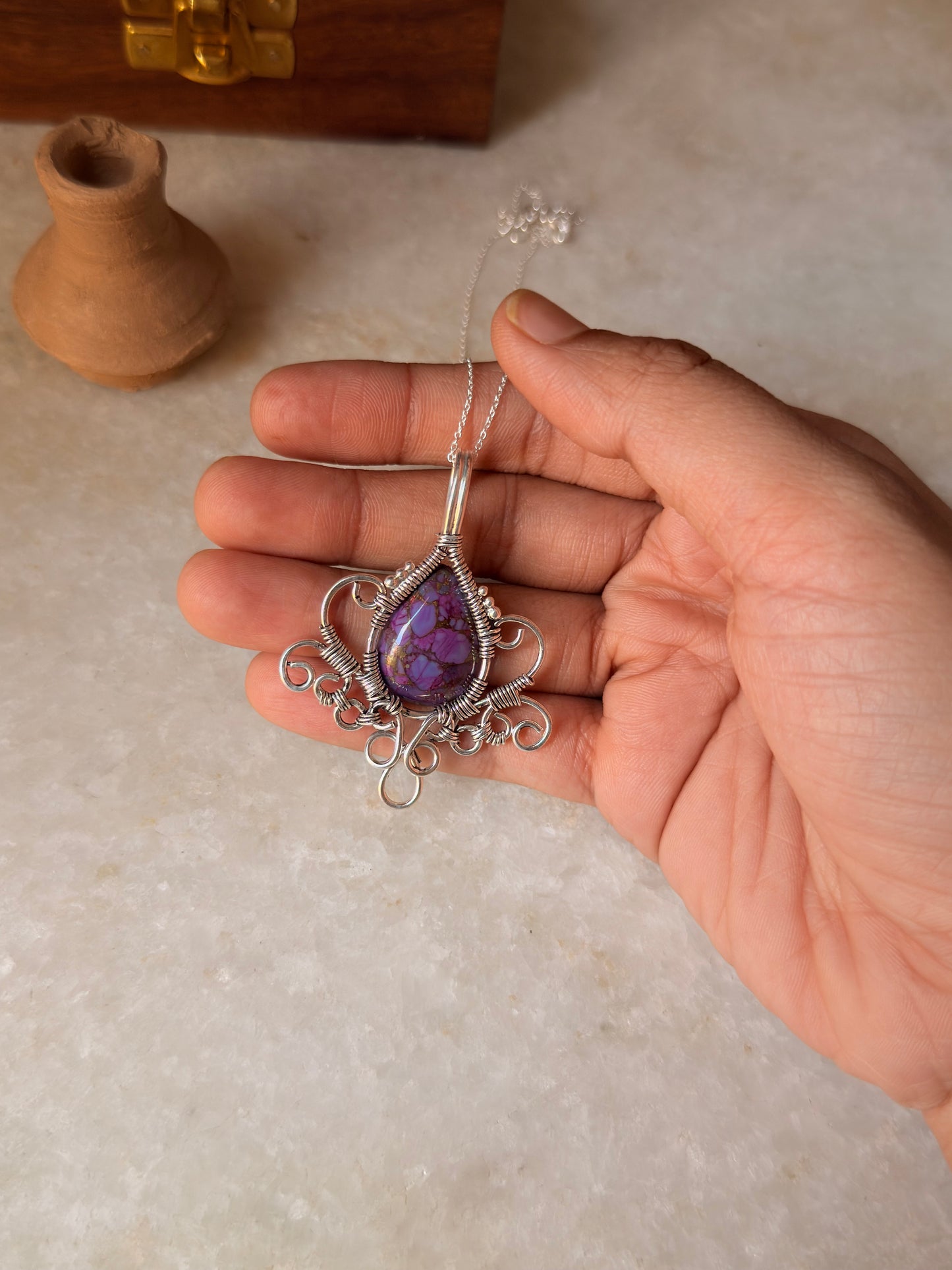 925 Sterling Silver Handcrafted Wire Wrapped One of a Kind Agate Pendant