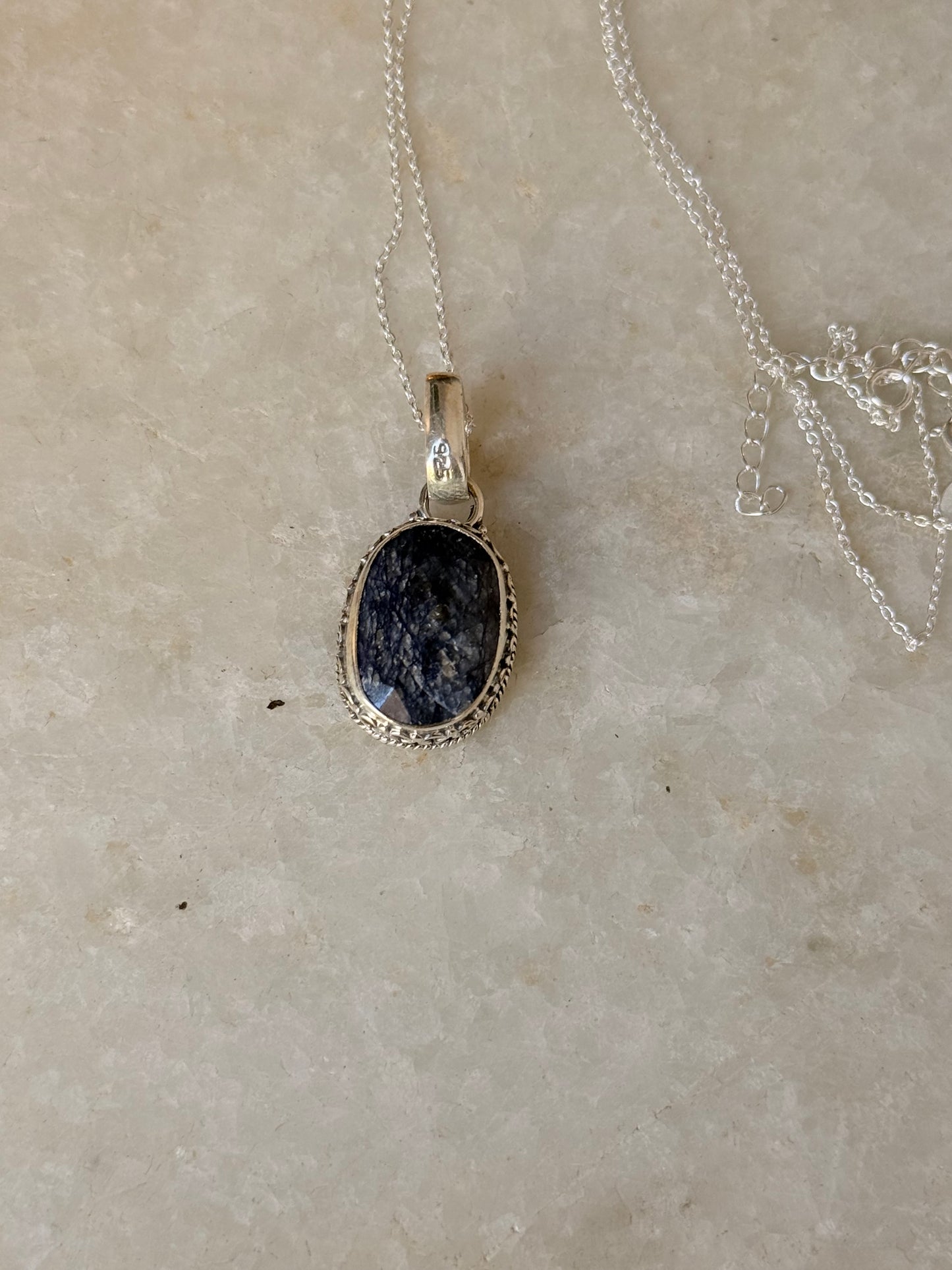 925 Sterling Silver Dumortierite Quartz Faceted Pendant