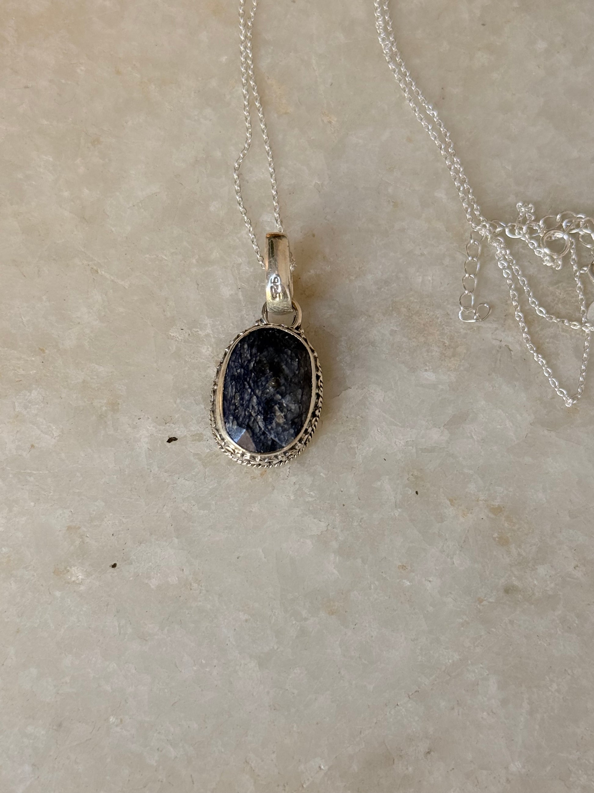 925 Sterling Silver Dumortierite Quartz Faceted Pendant