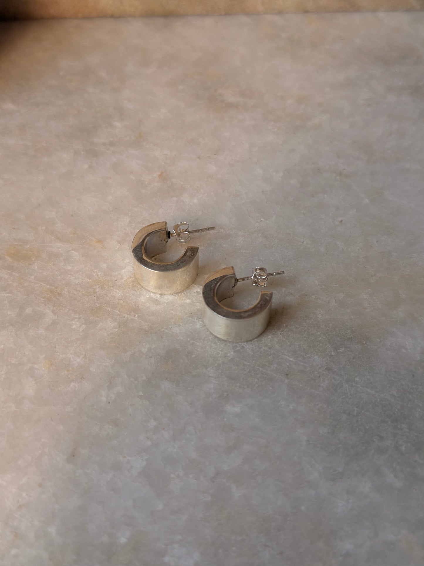 925 Sterling Silver Chunky Italian C Half Hoops Earrings