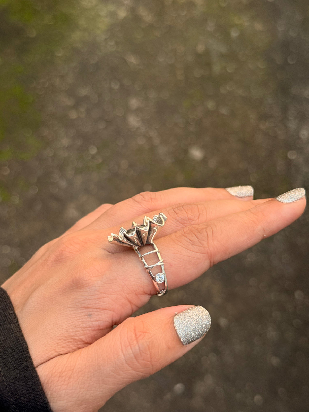 925 Sterling Silver Labradorite & CZ Flower Ring