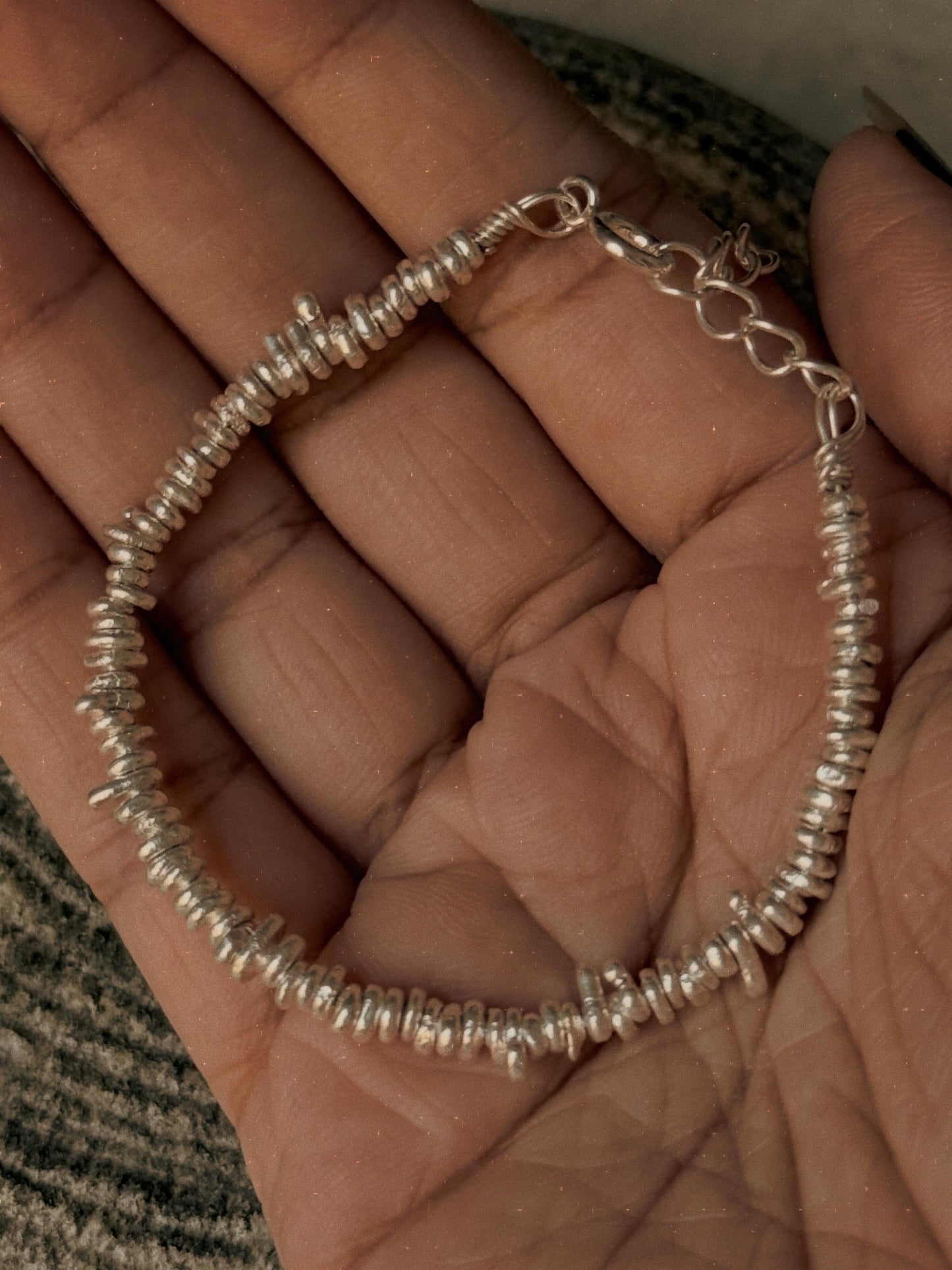 925 Sterling Silver Chunky Molten  Hill Tribe Handcrafted Beads In Pure Silver Wire Bracelet