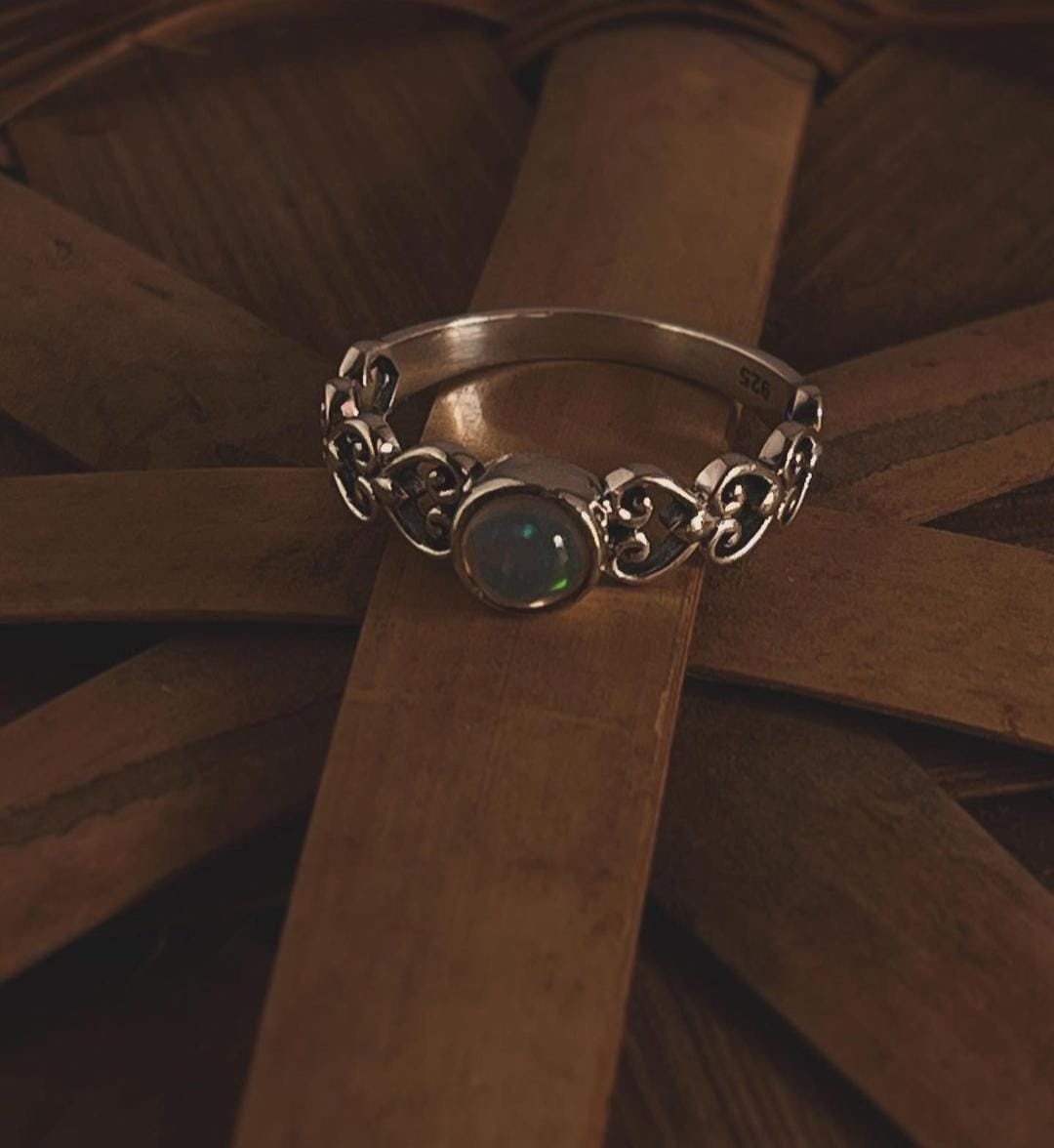 Sleek Opal Princess Band Ring in Silver