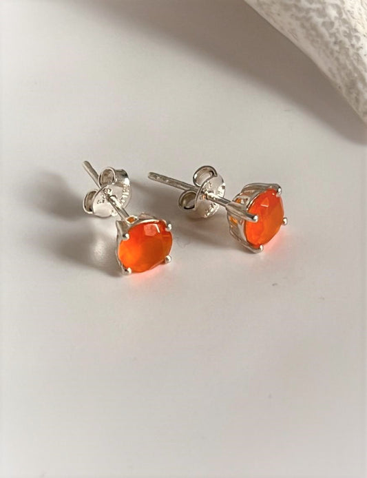 Carnelian 6mm round stud earrings set in sterling silver