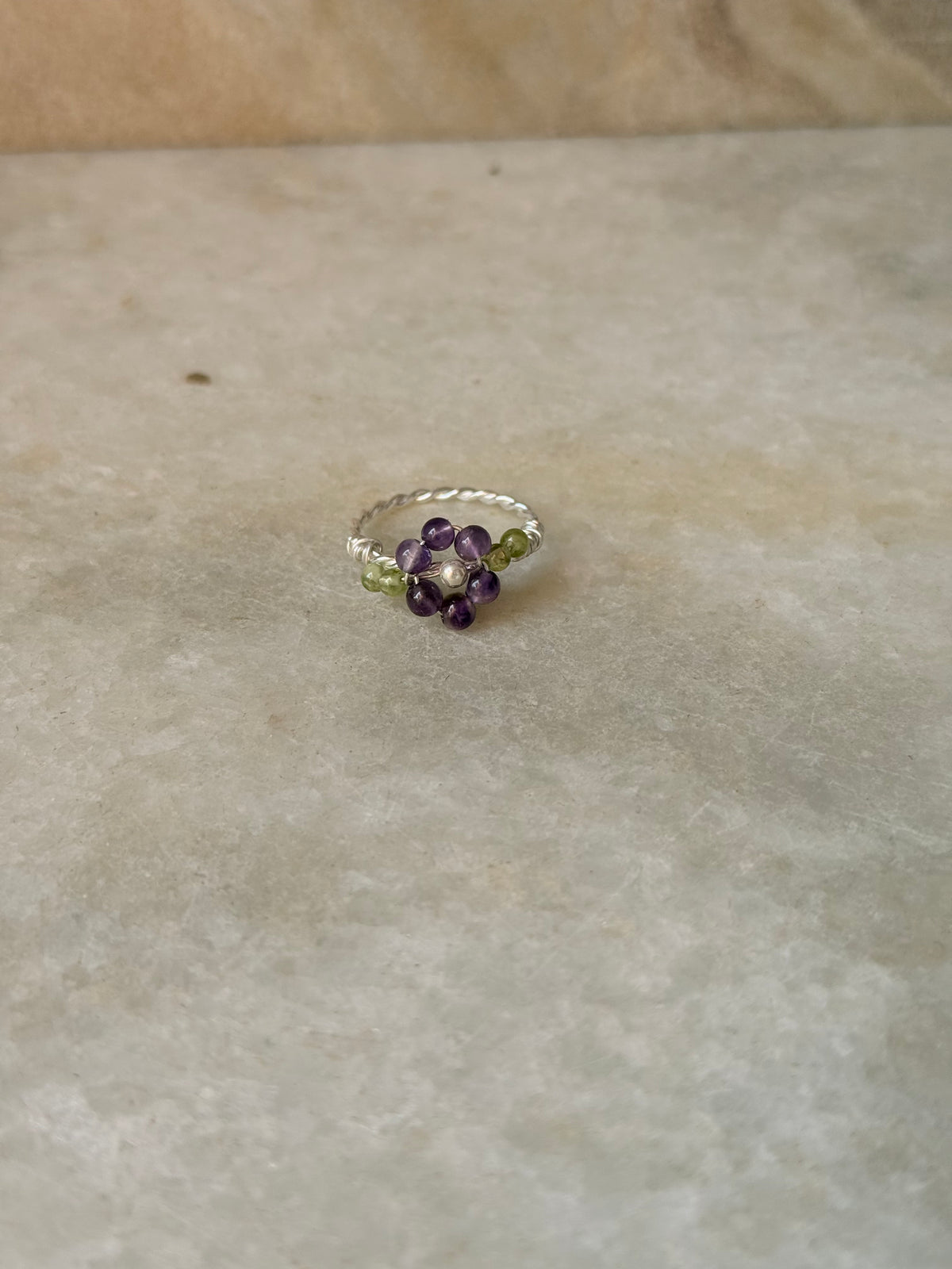 925 Sterling Silver Amethyst & Peridot Floral Wire Wrapped Handcrafted Ring