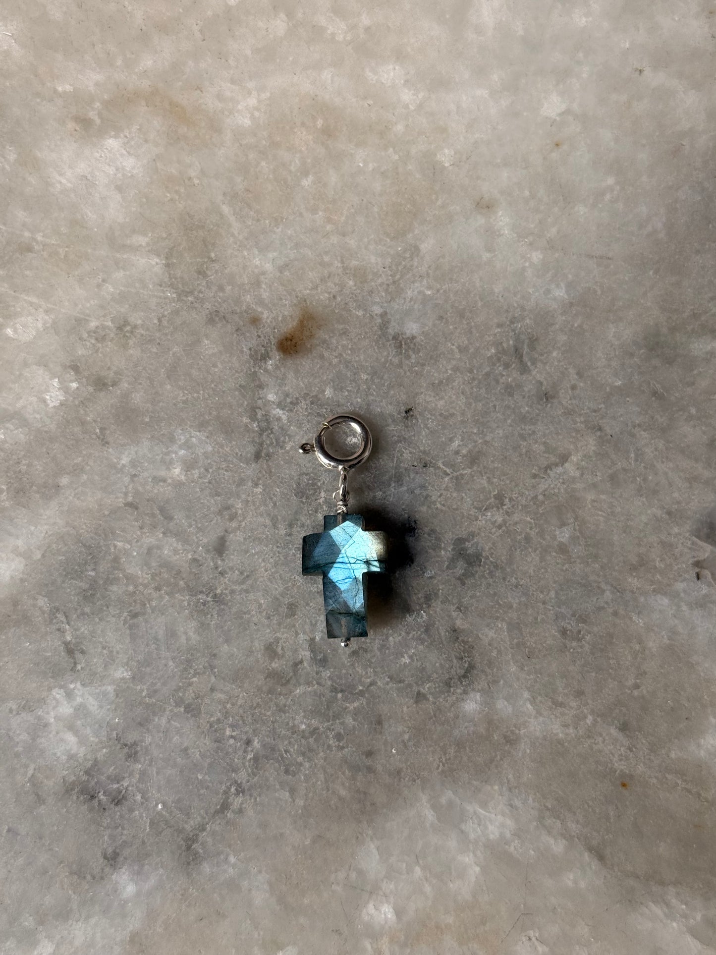 925 Sterling Silver Labradorite Cross Charm