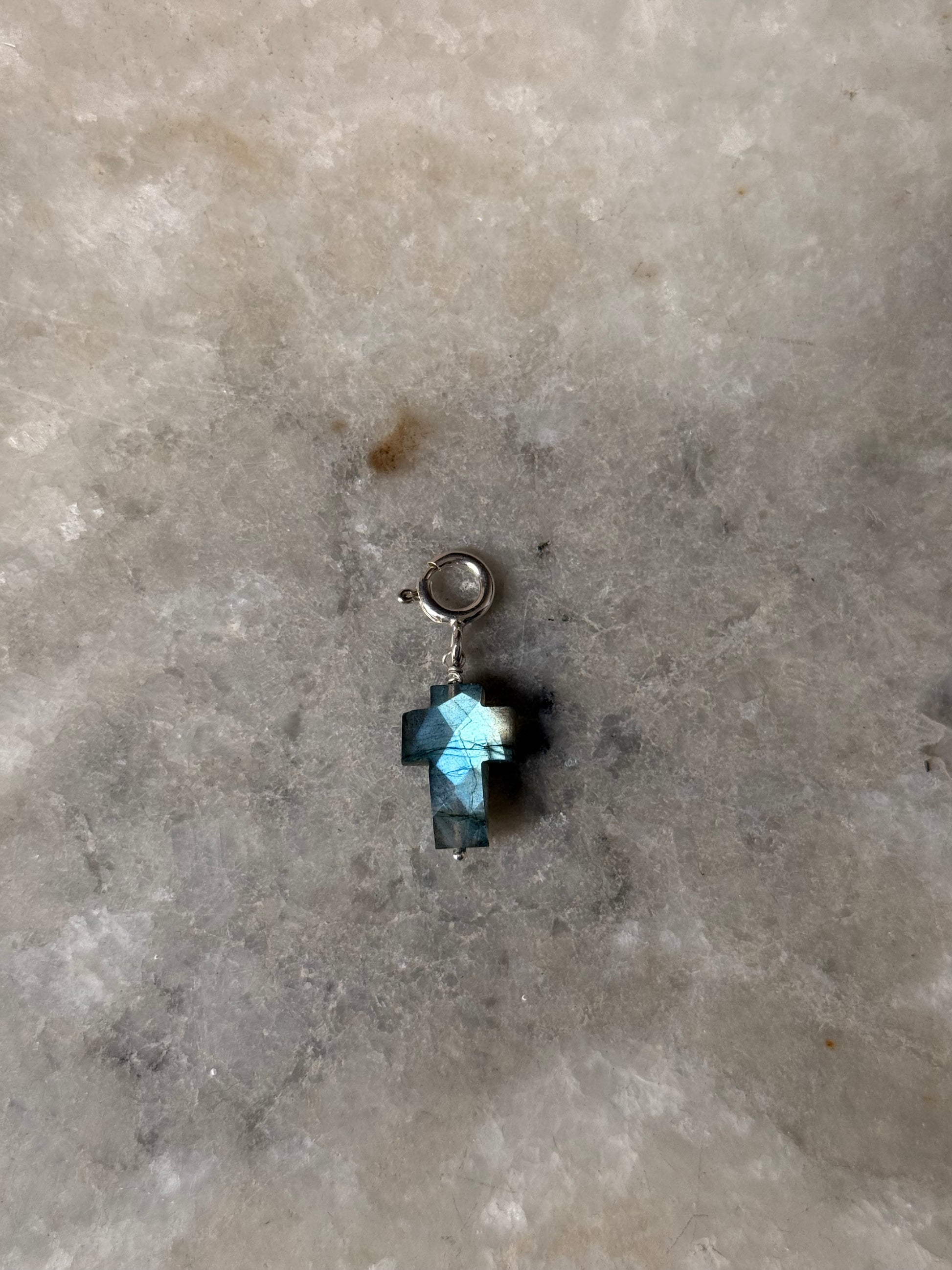 925 Sterling Silver Labradorite Cross Charm