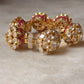 Bridal 925 Sterling Silver Gold Plated Antique Moissanite Polki Pink Kundan Bracelet