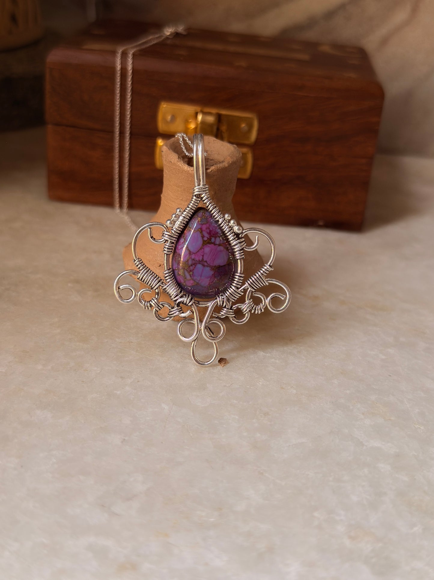 925 Sterling Silver Handcrafted Wire Wrapped One of a Kind Agate Pendant