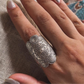 Unique tribal mandala boho statement ring with adjustable band