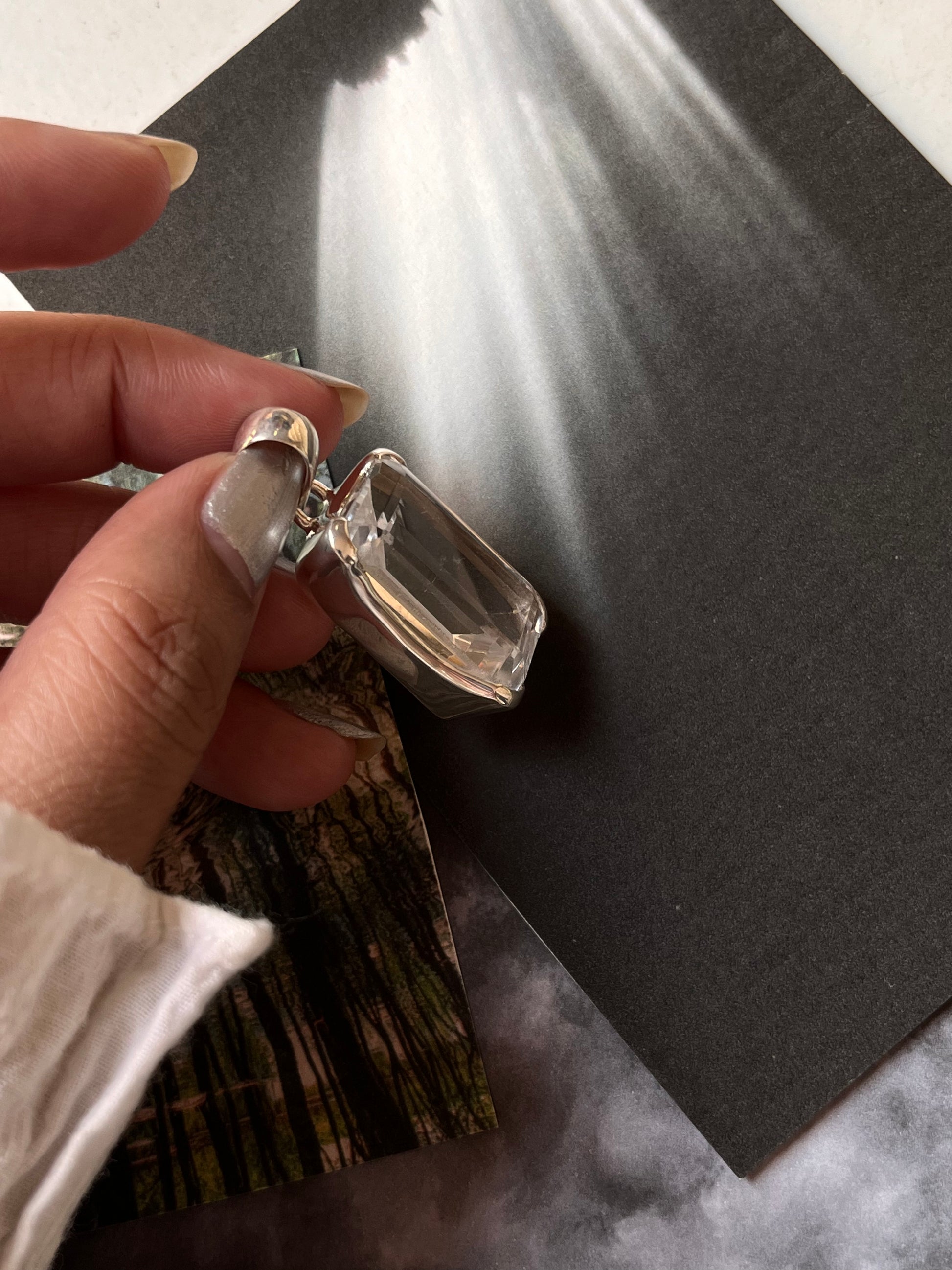 Handcrafted Silver Pendant with Rectangular Clear Quartz
