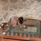 925 Sterling Silver Garnet, Moonstone and Rose Quartz Cluster One of a Kind Ring