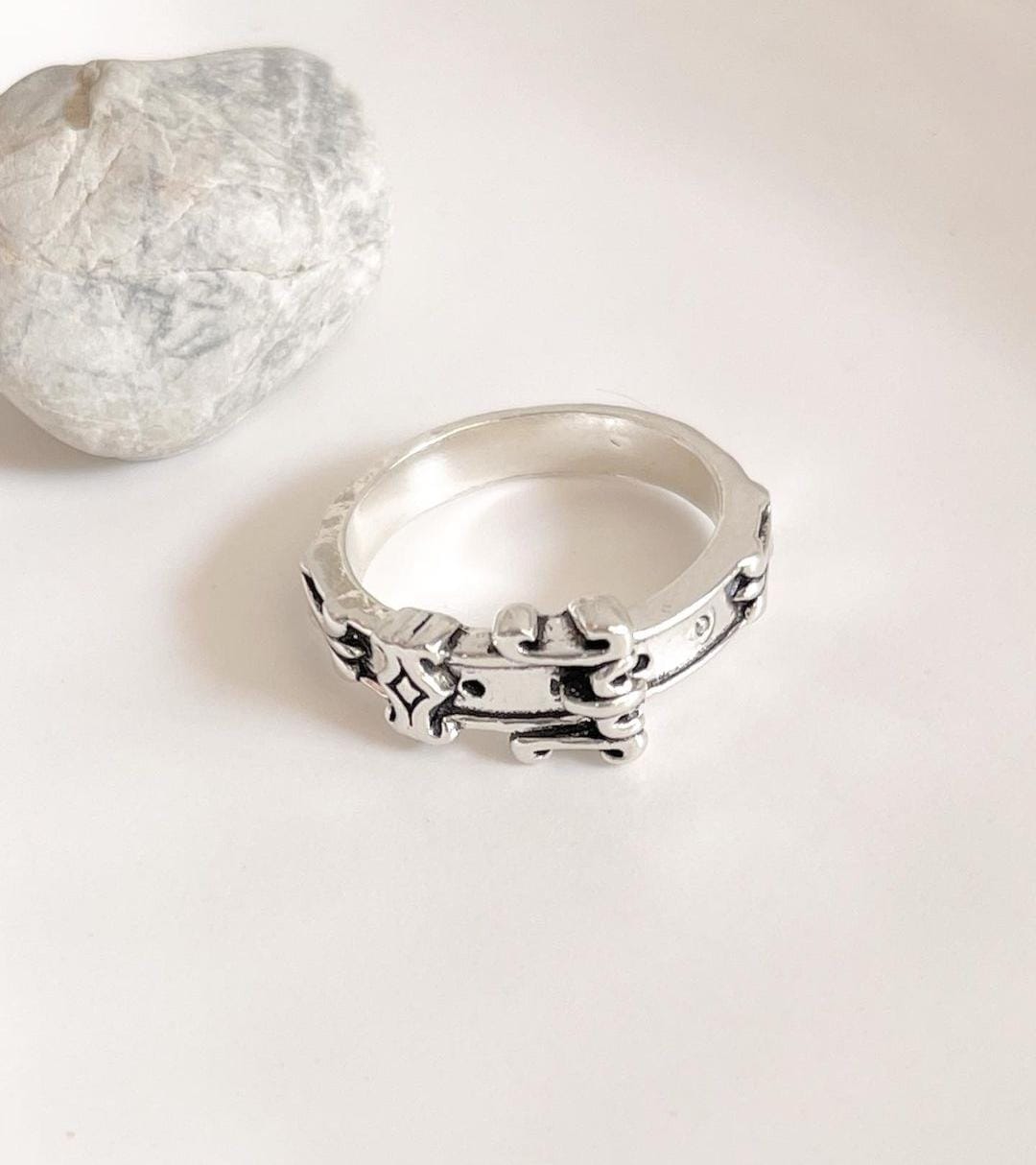 Vintage belt buckle silver ring in sterling silver