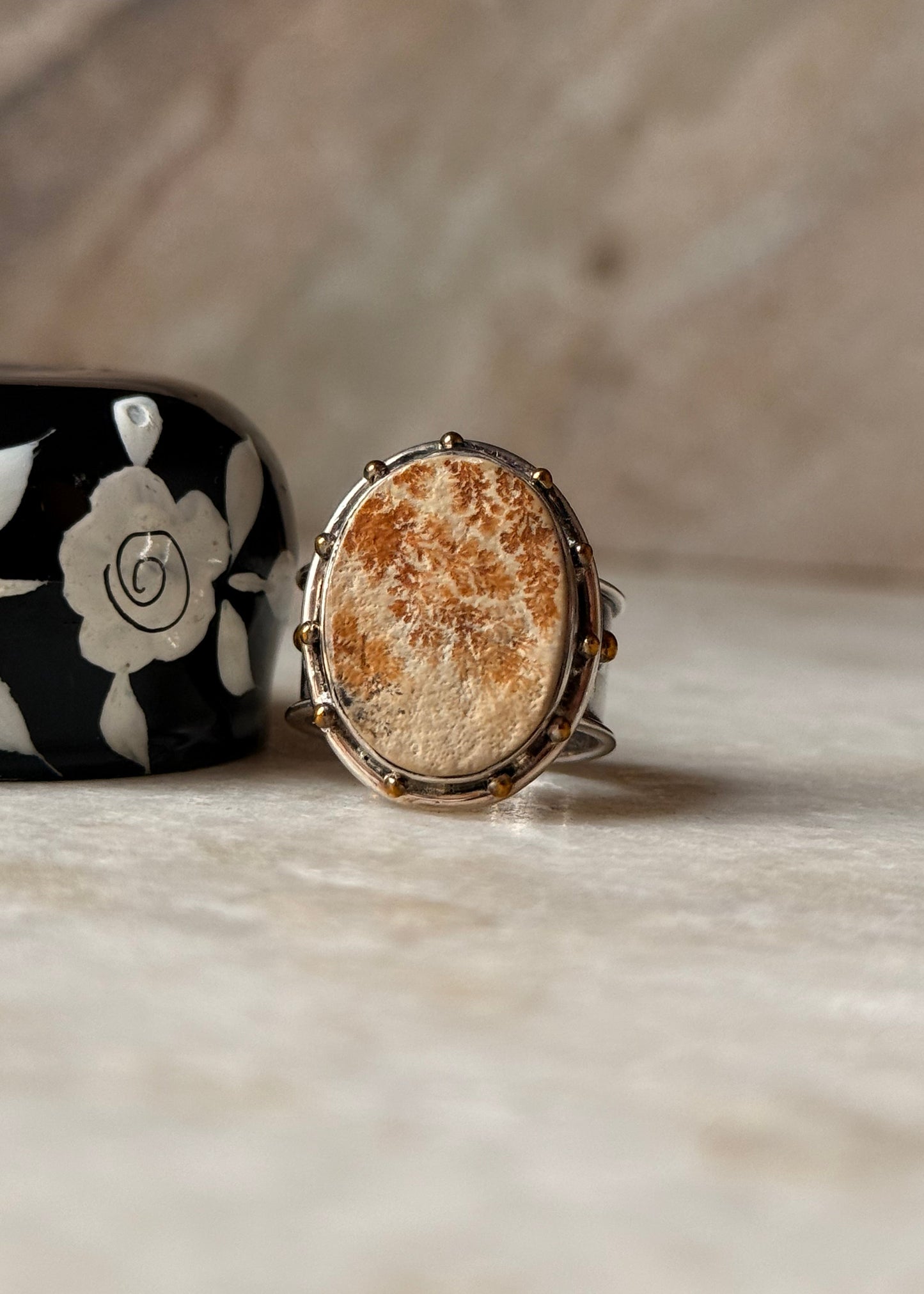 925 Sterling Silver Picture Jasper Boho Statement Ring