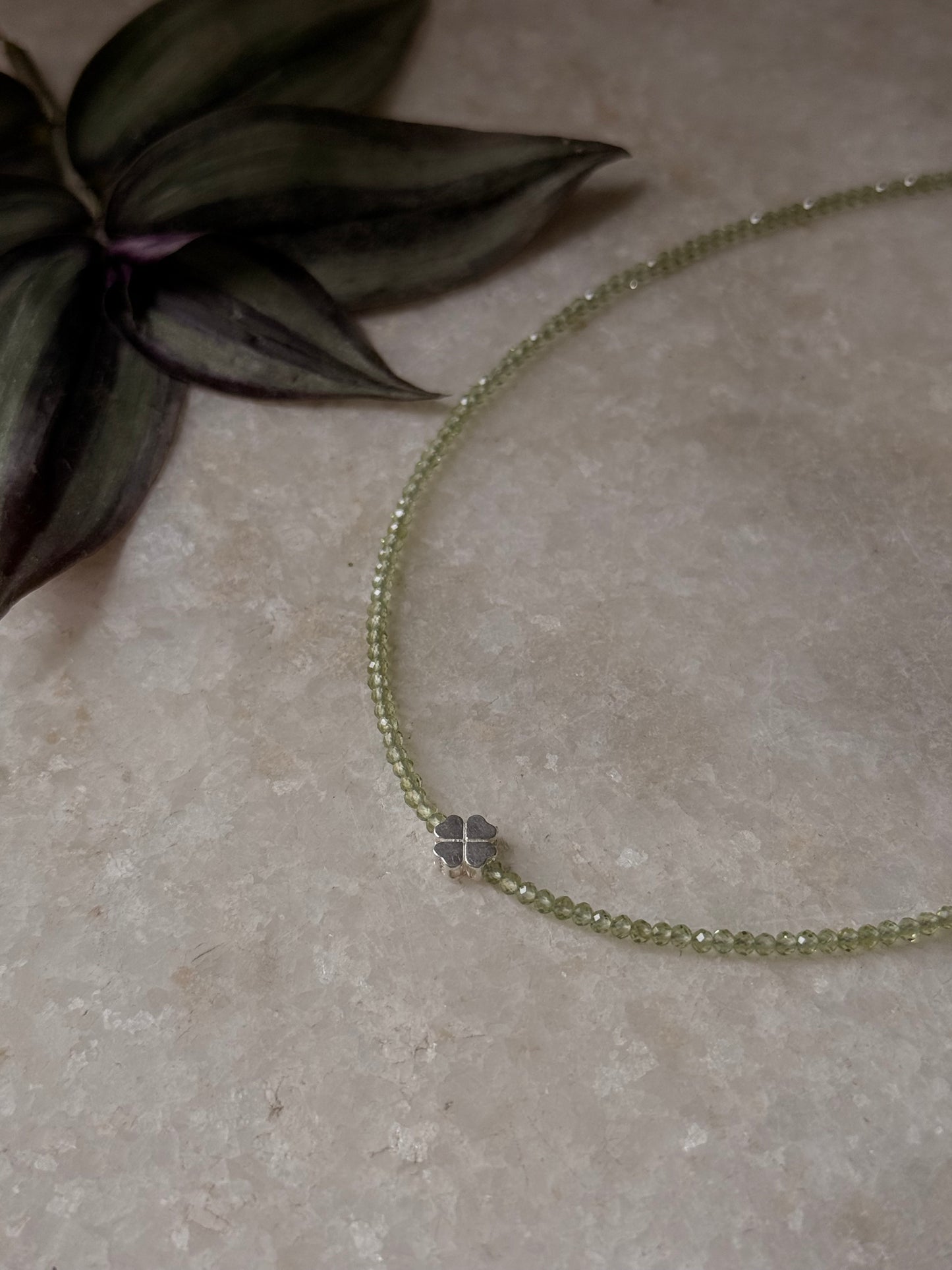 925 Sterling Silver Peridot 2mm Floral Charm Necklace