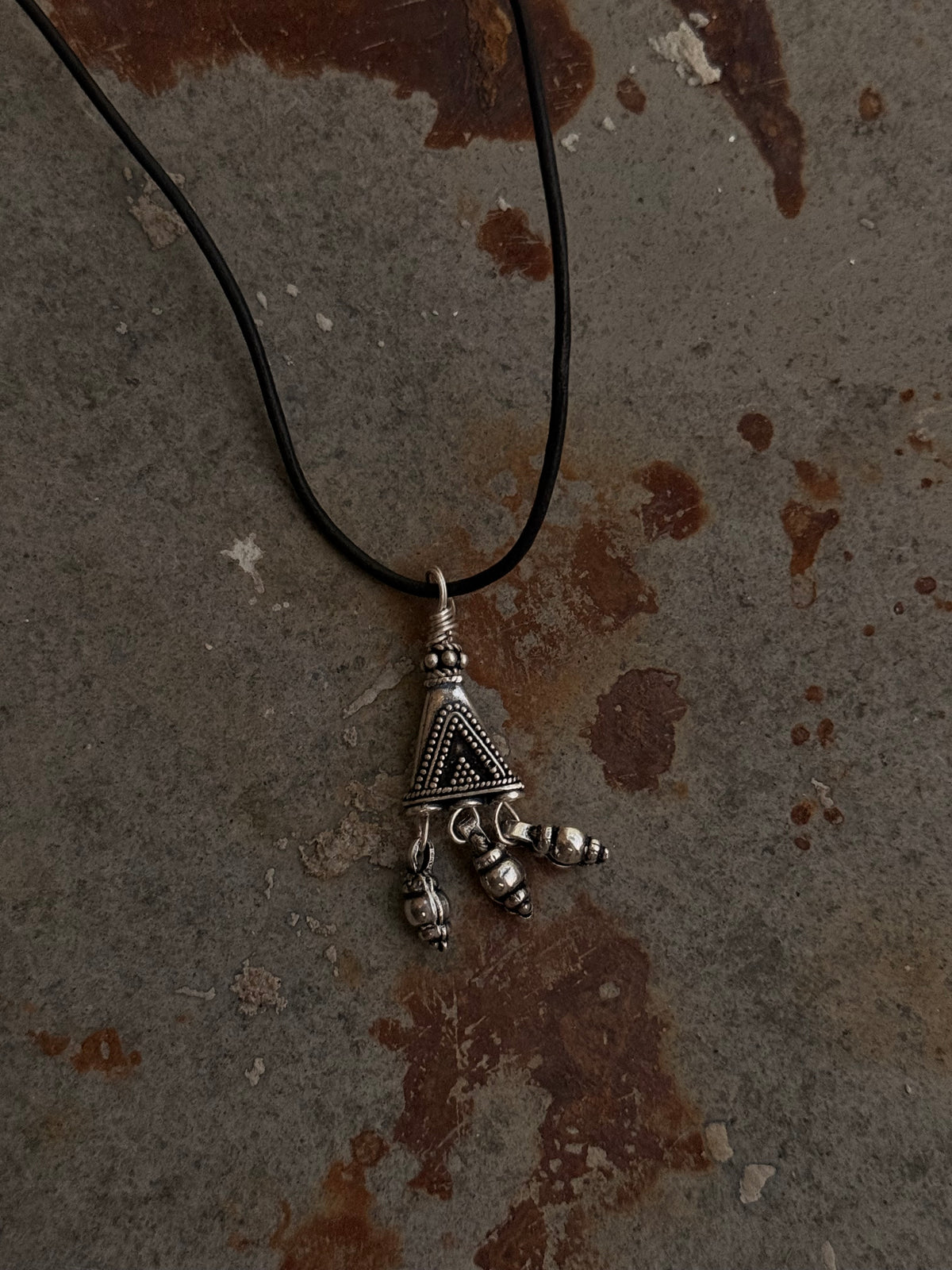 925 Sterling Silver Black Leather Cord Mandali Teekona Ghungroo Tribal Necklace