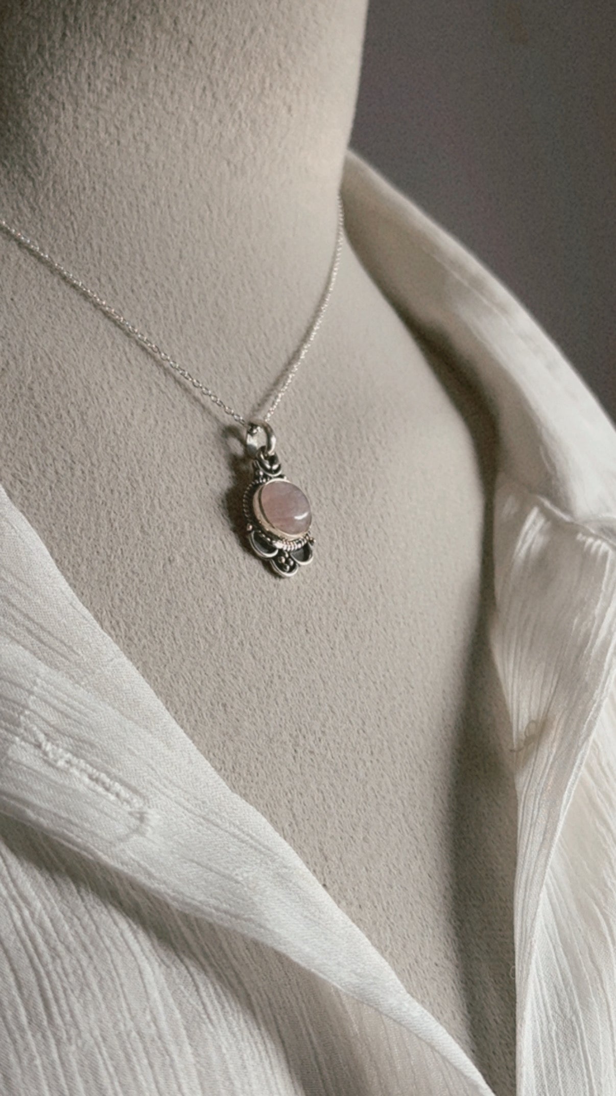 Rose Quartz Boho Round 925 Sterling Silver Pendant