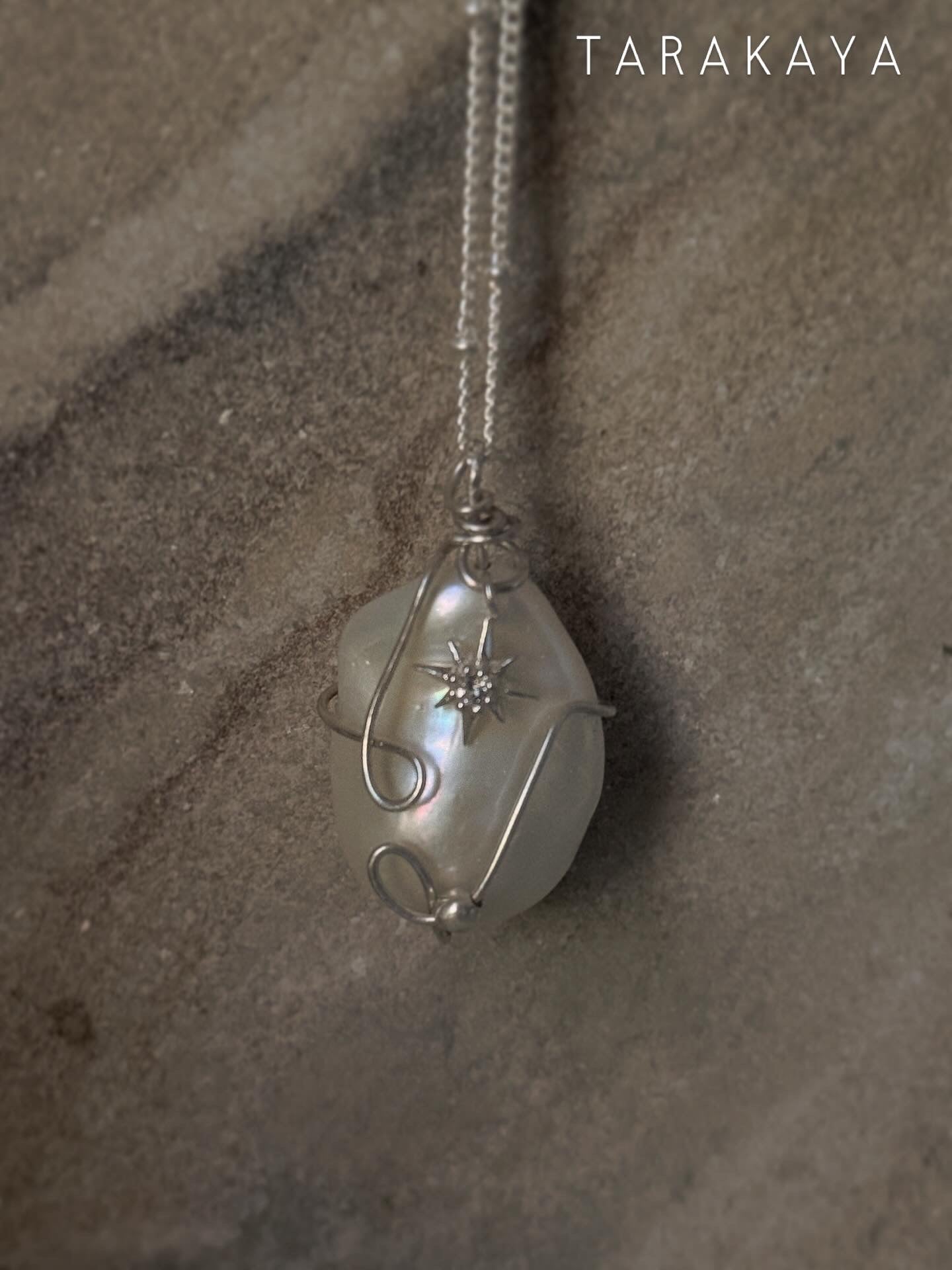 925 Sterling Silver One Of a Kind Baroque Pearl -White Topaz North Star Charm - Cable Dot Chain Handcrafted Necklace