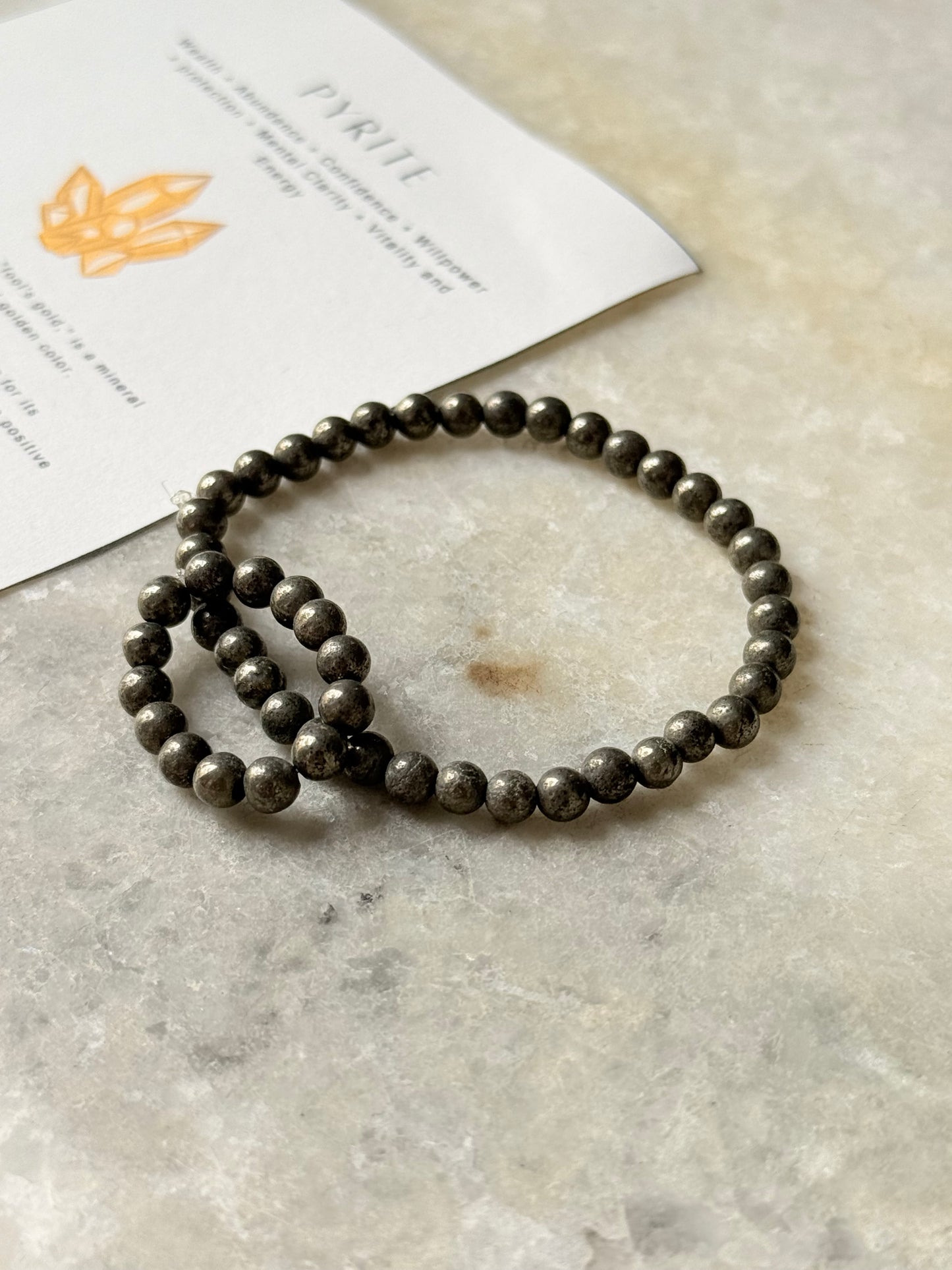 Natural Crystal Pyrite 4mm Stretchy Rings & Bracelet