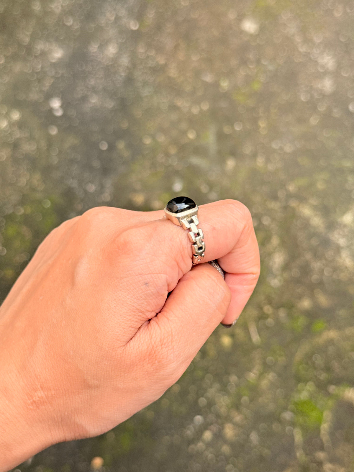 925 Sterling Silver Black Onyx Cuban Link Band Unisex  Ring