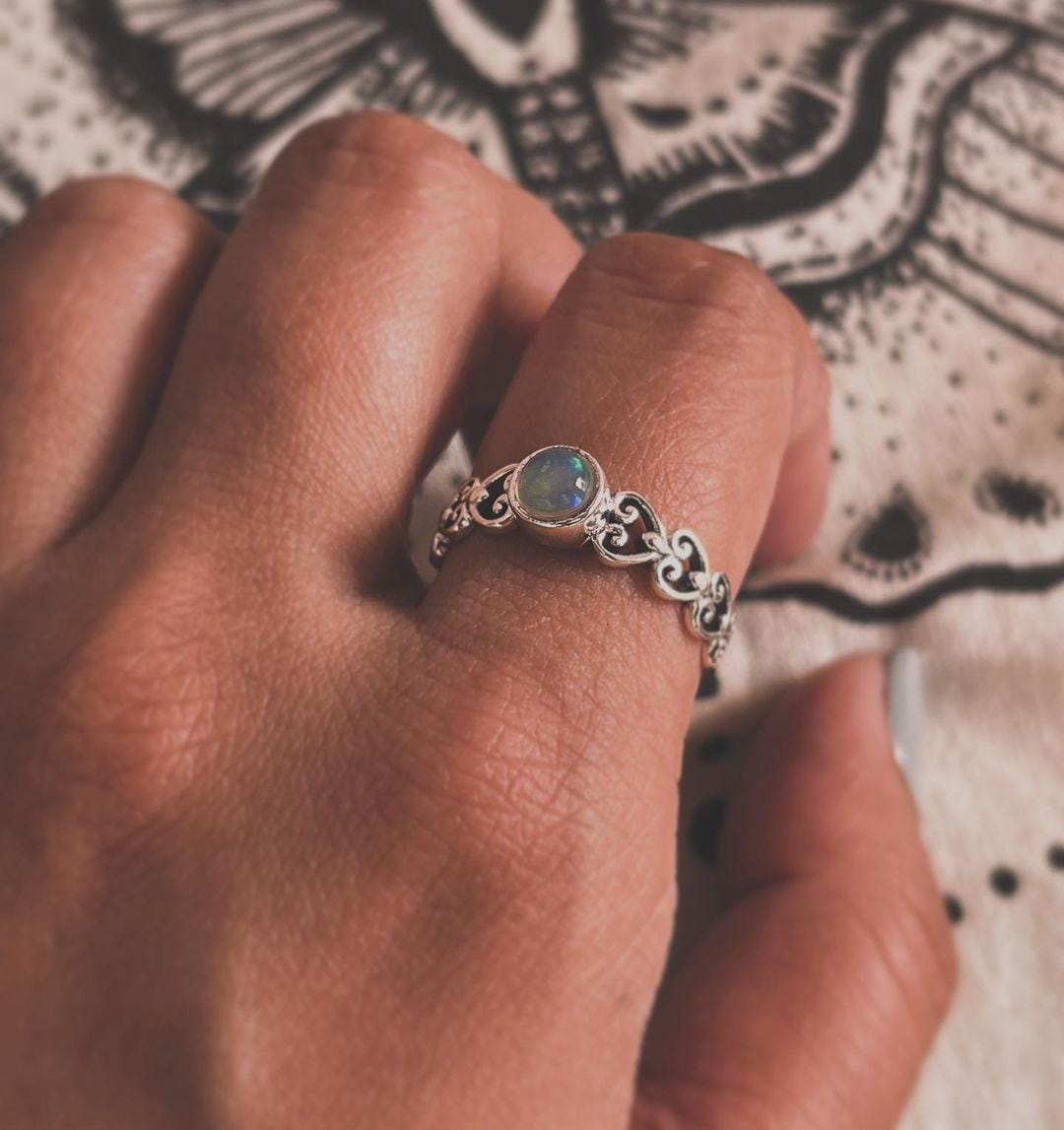 Handcrafted Silver Band Ring with Opal Princess Stone