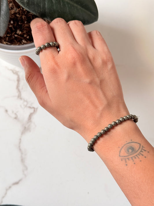 Natural Crystal Pyrite 4mm Stretchy Rings & Bracelet