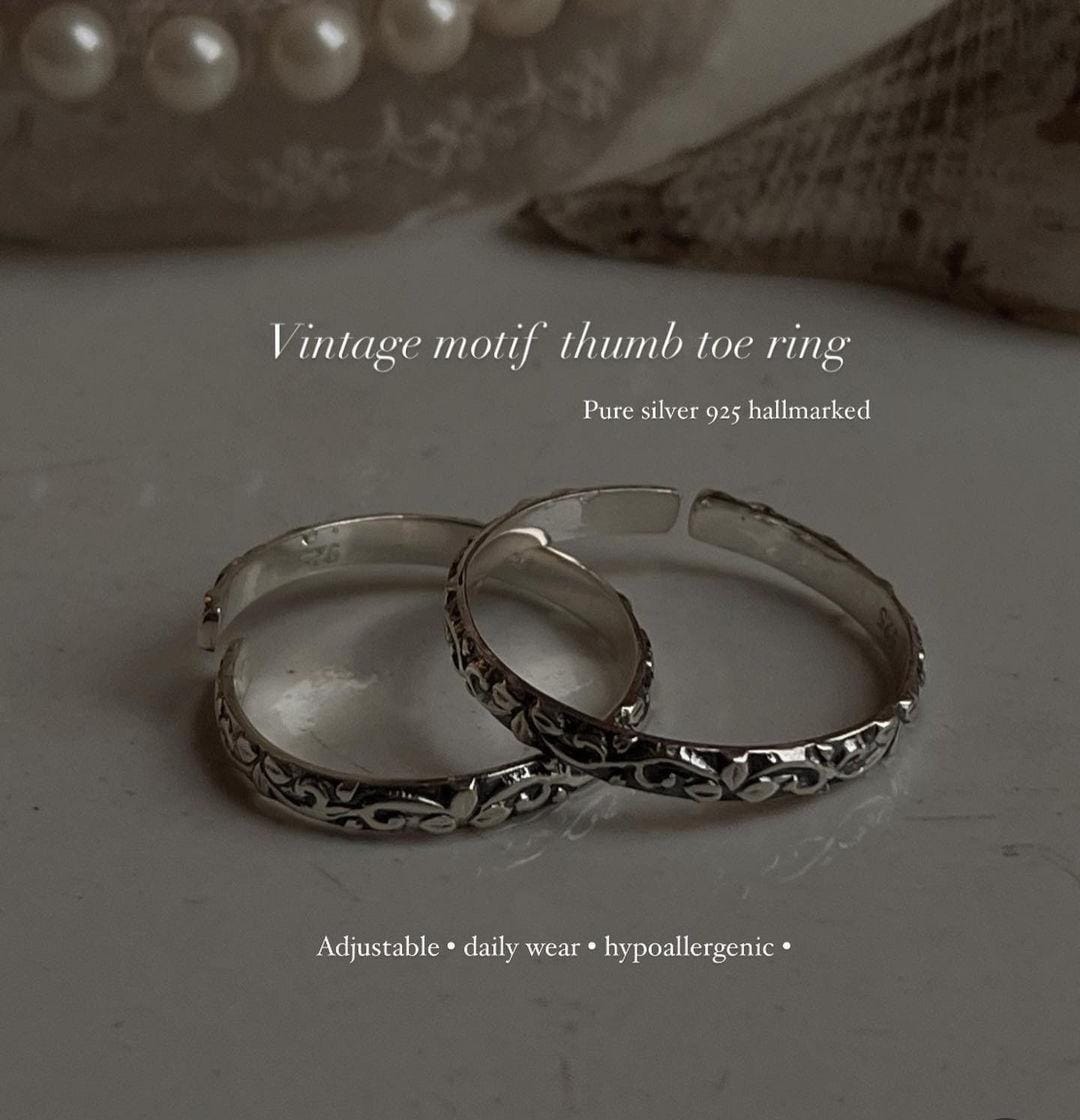 925 sterling silver thumb toe ring with vintage details