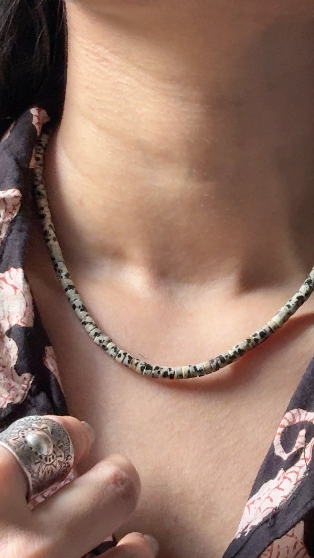 925 Sterling Silver Dalmatian Jasper Flat Tube Crystal Necklace