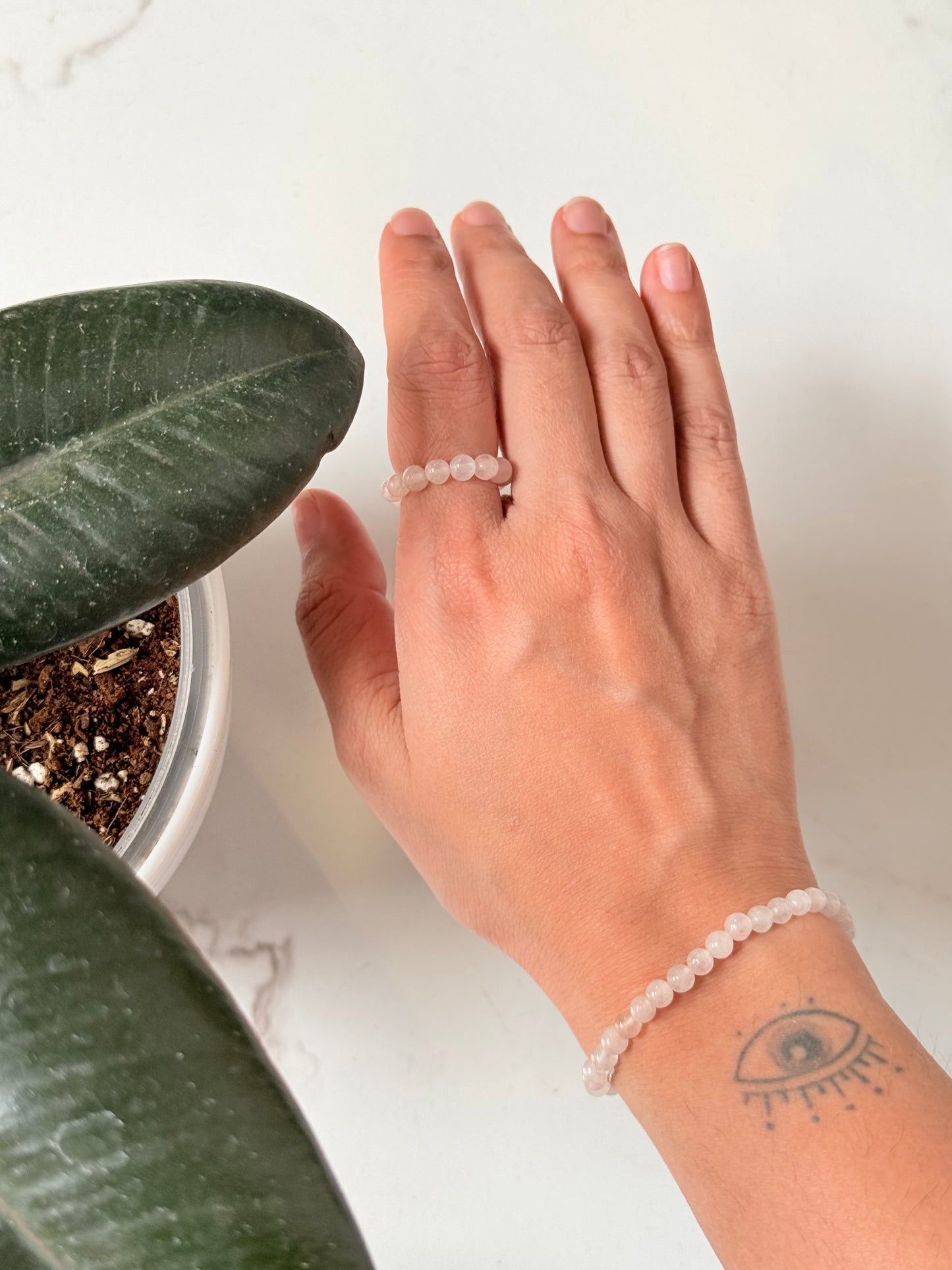 Rose Quartz 4mm Natural Crystal Stretchy Rings & Bracelet