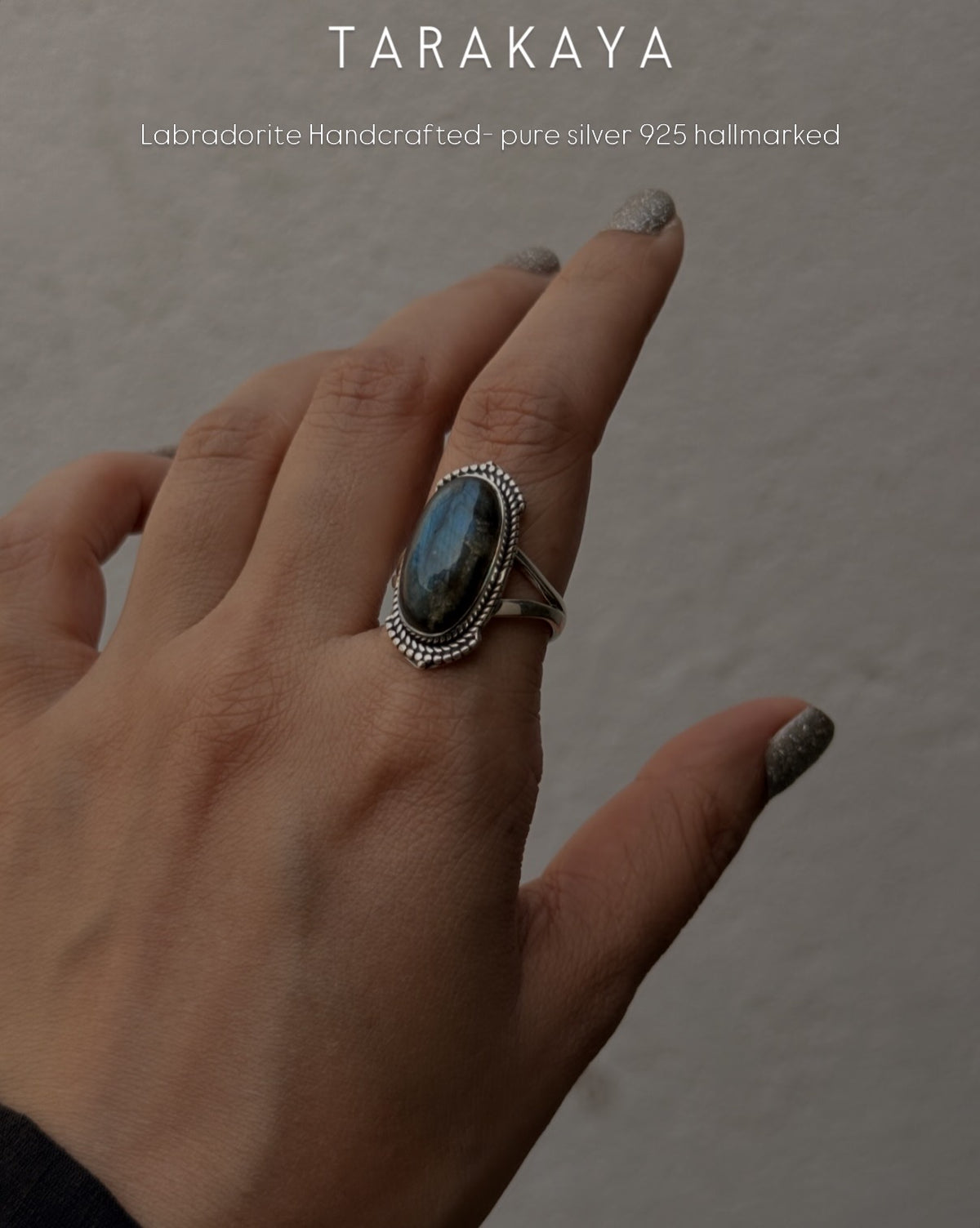 925 Sterling Silver Labradorite Oval Boho Ring