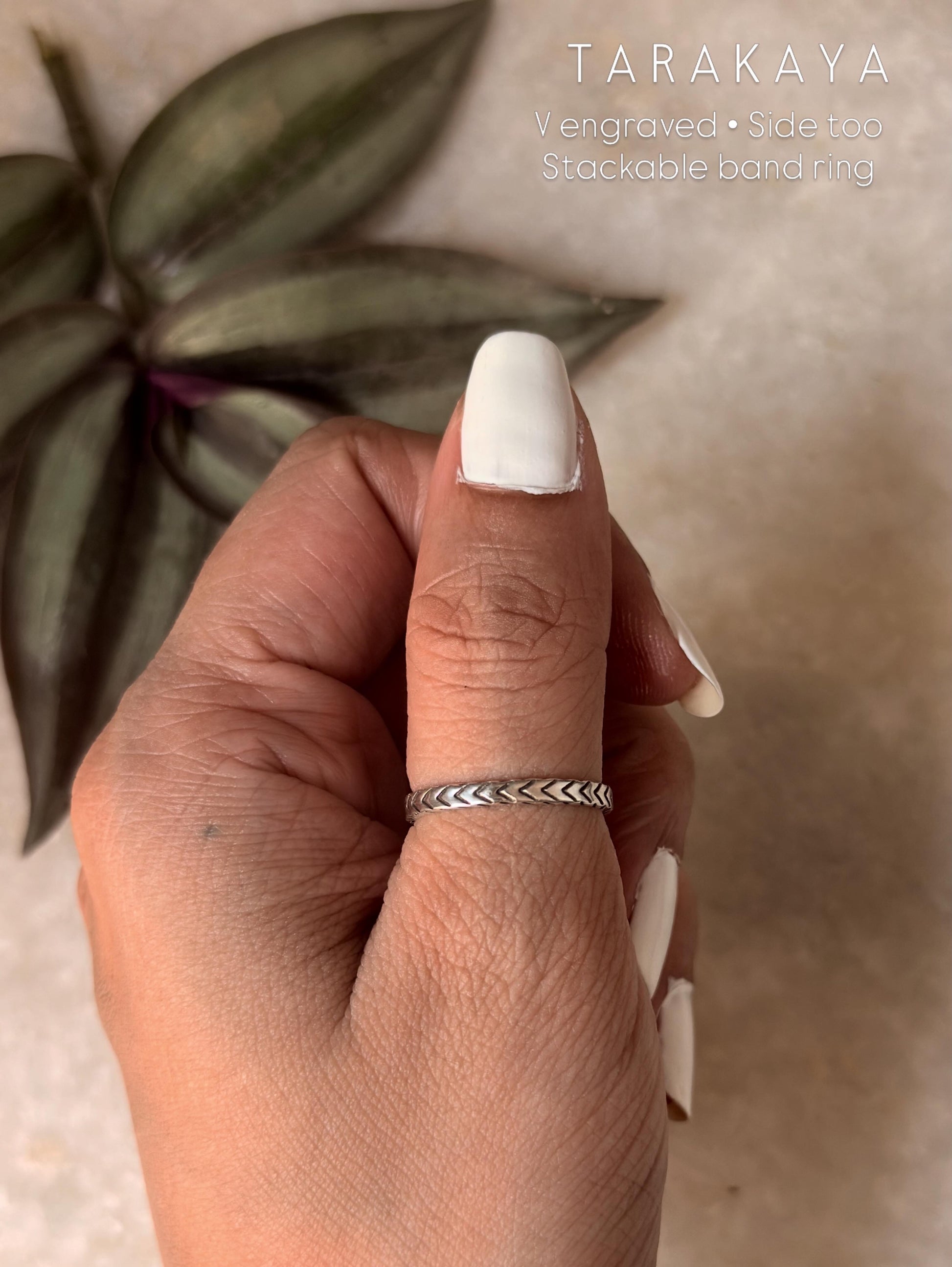 925 Sterling Silver V Engraved Tribal Boho Stackable Daily Wear Ring